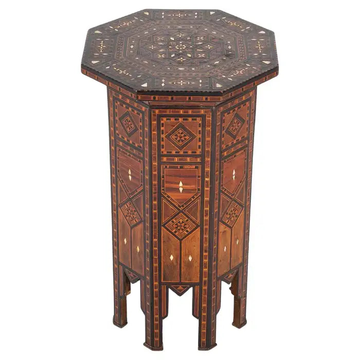 Syrian Octagonal Side Table With Ebony, Rosewood and Bone Inlay