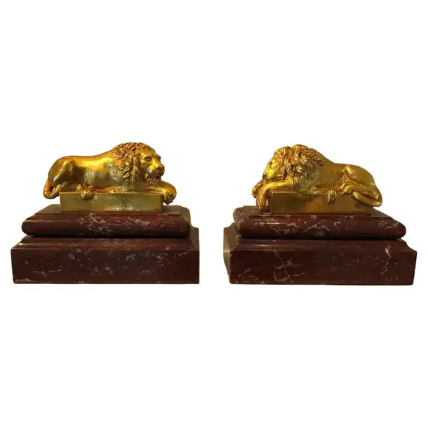 Pair of Late 19th Century Italian Gilt Bronze Lions after Antonio Canova