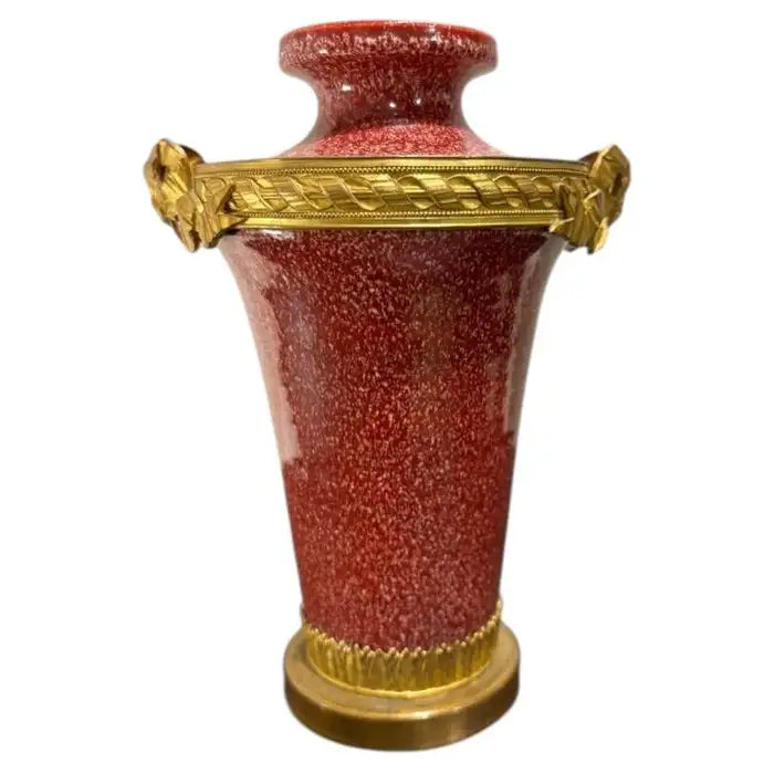 French Louis XVI Style Porcelain Vase Faux Porphyry Glaze Gilt Bronze Mounts