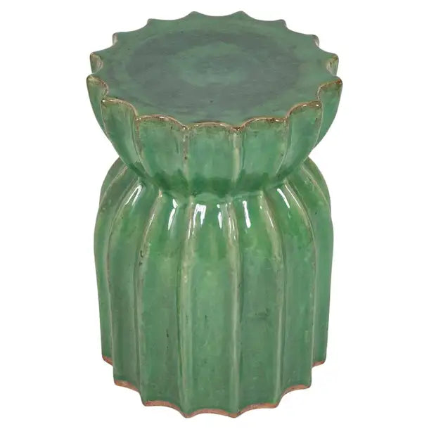 Japanese Green Glazed Ceramic Lotus Form Garden Seat