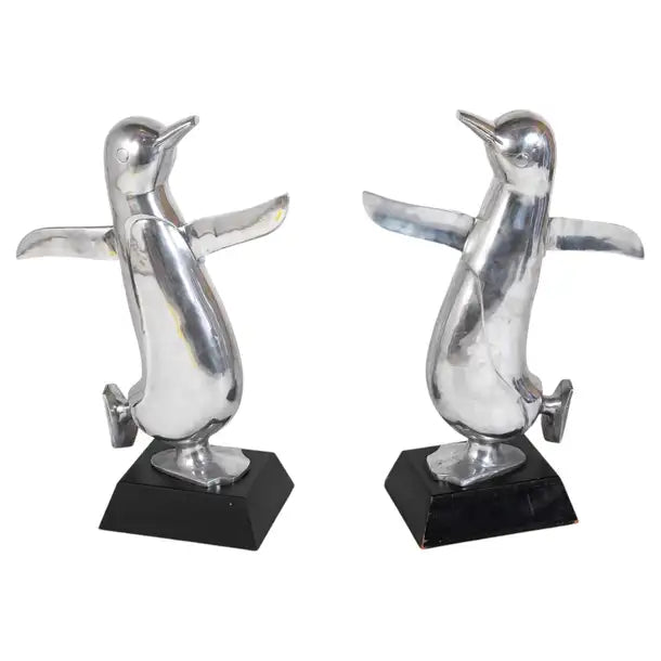 Pair Large Scale Aluminum Dancing Penguins