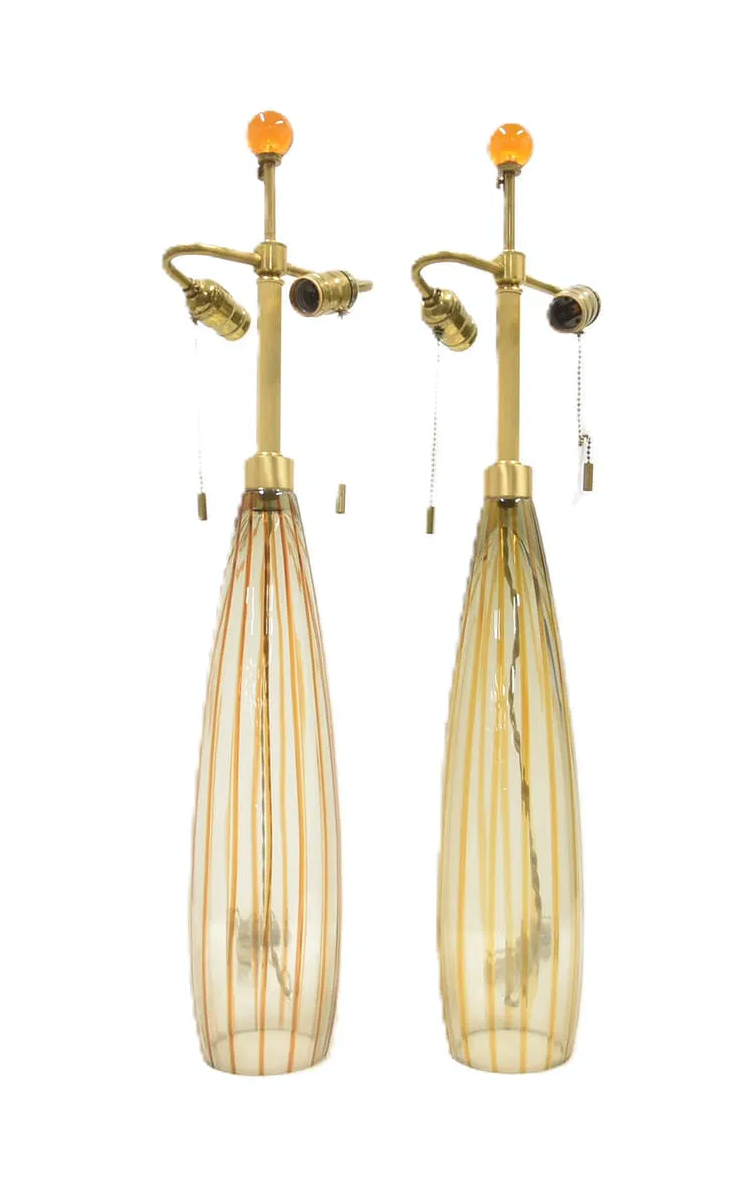 Pair of Donghia Striped Venetian Glass Lamps