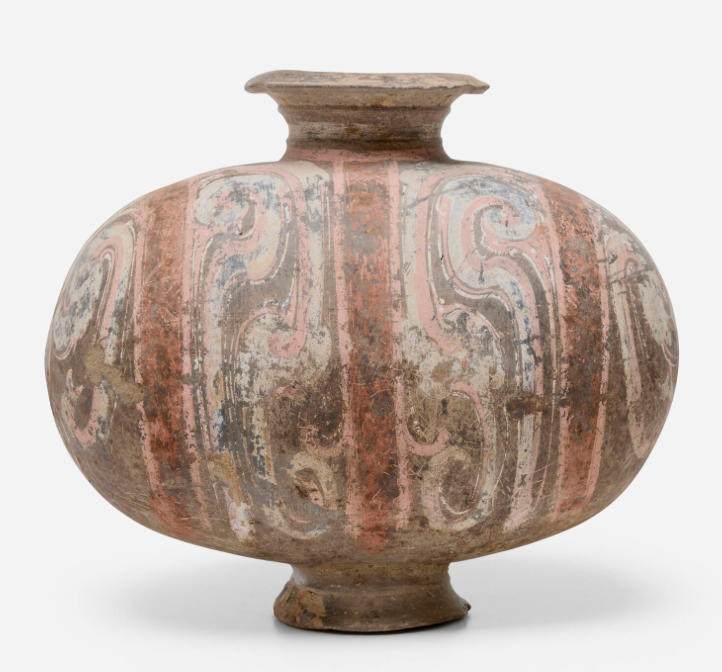 Chinese Coccon Vessel Han Dynasty or Later Earthenware with Pigment