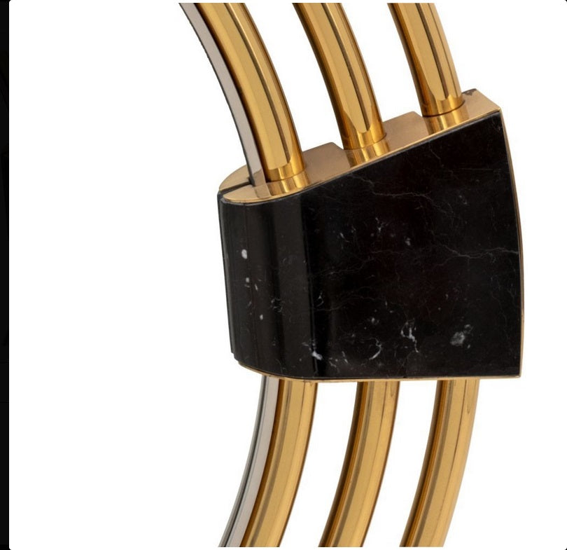 Large Art Deco Style Round Mirror with Black Marble Insets