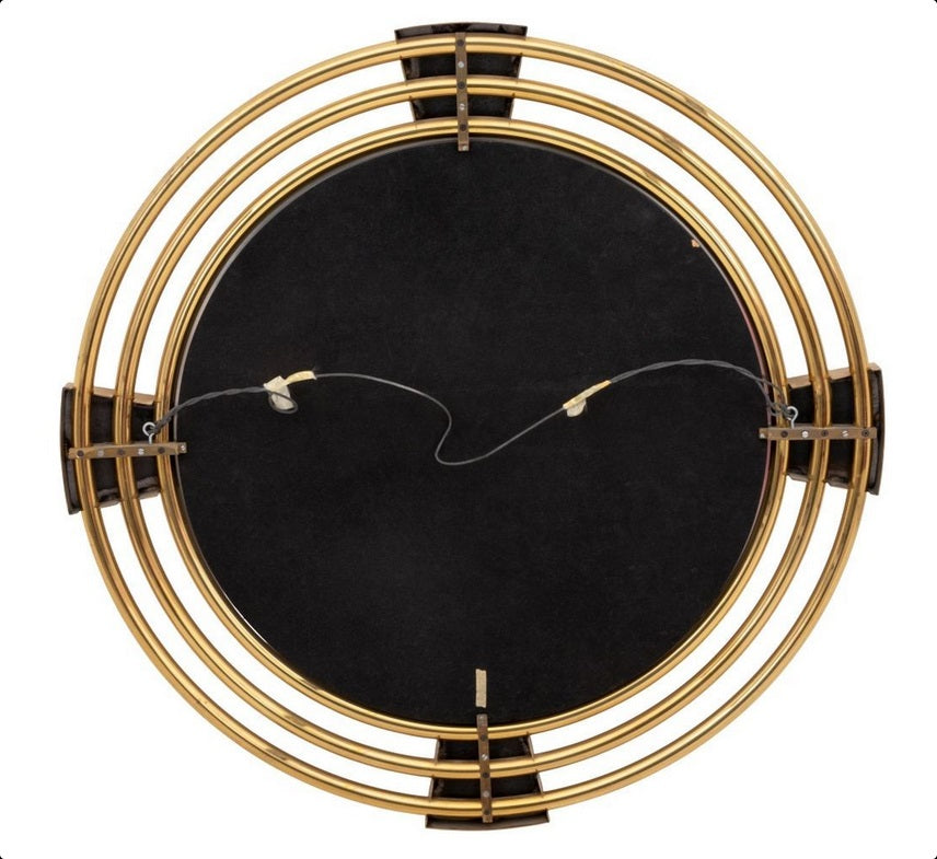 Large Art Deco Style Round Mirror with Black Marble Insets