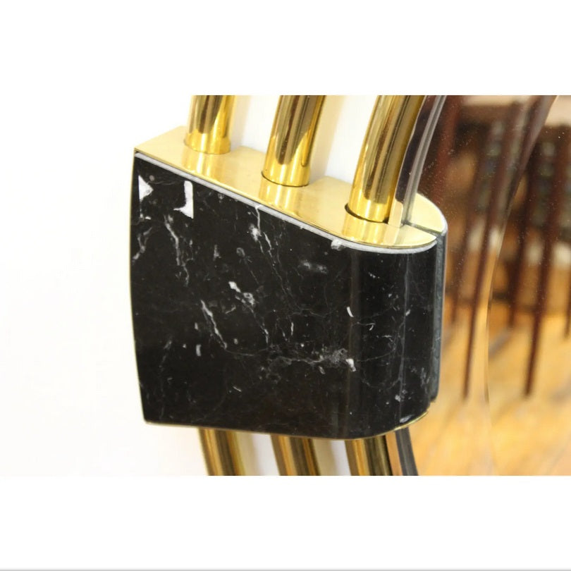 Large Art Deco Style Round Mirror with Black Marble Insets