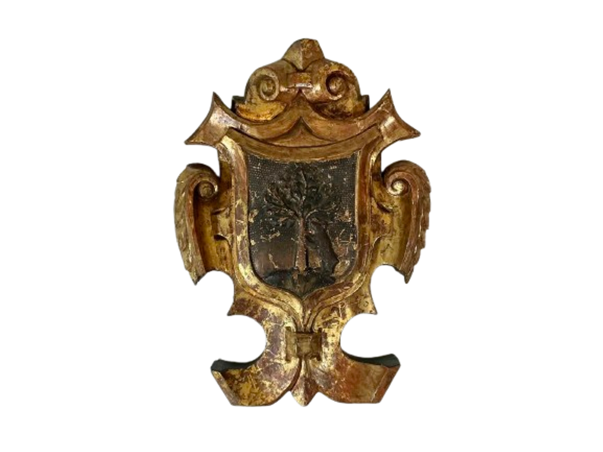 Large 18th Century Spanish Carved & Gilt Wood Armorial Cartouche