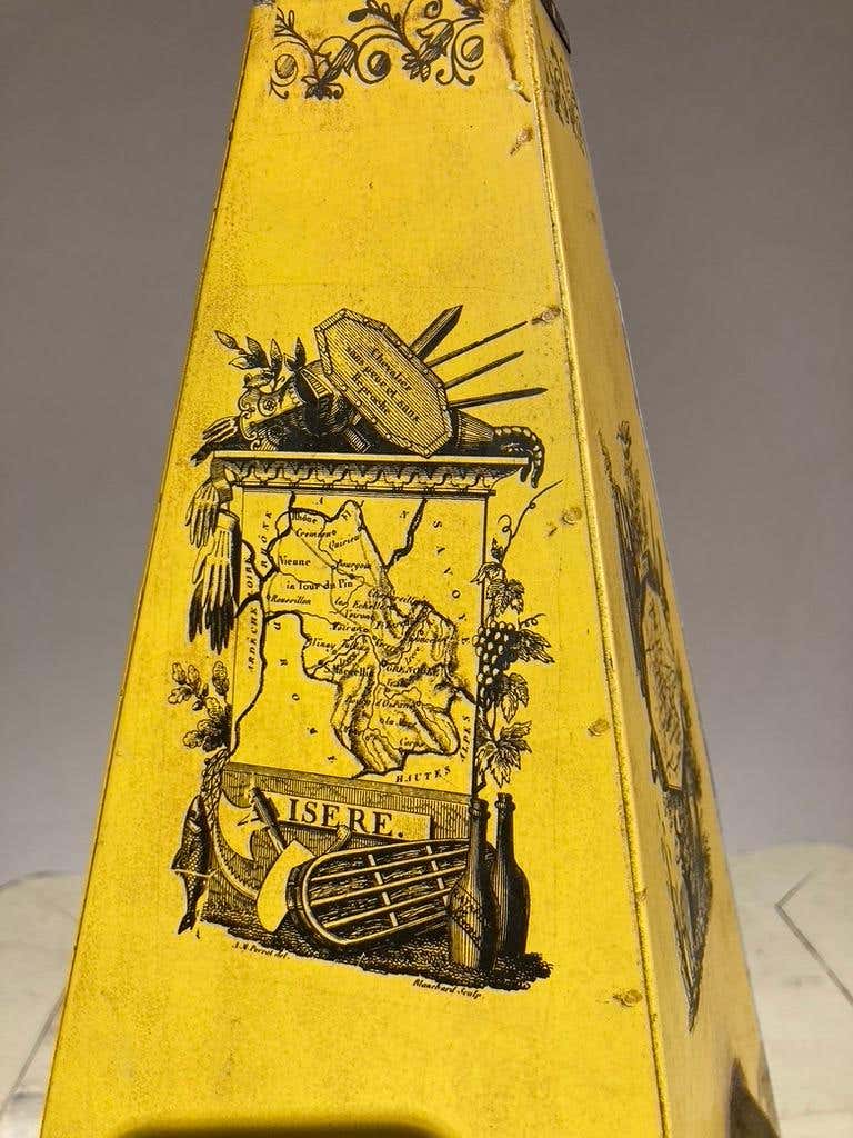 Italian Yellow Tole Obelisk Urn with Paw Feet