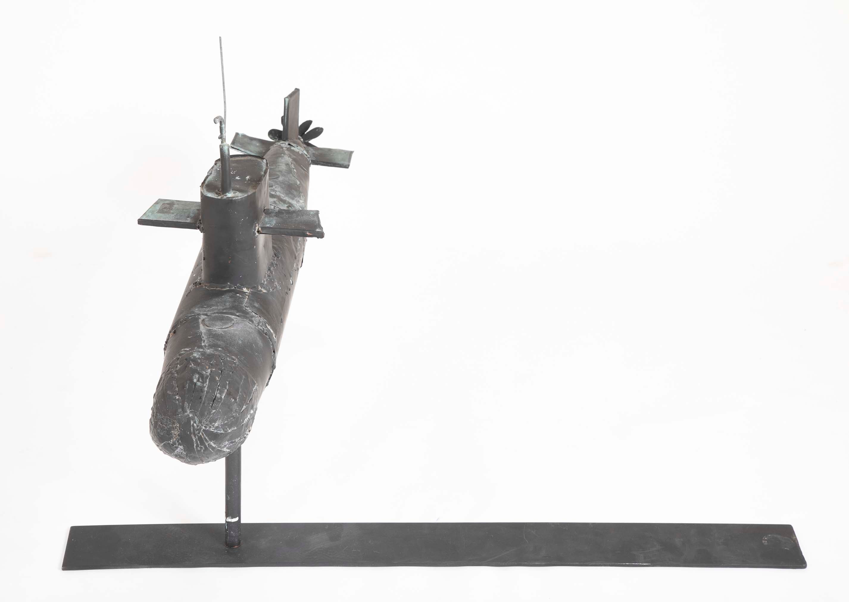 Very Unusual Copper Submarine Weathervane in Black Paint & Verdigris Finish