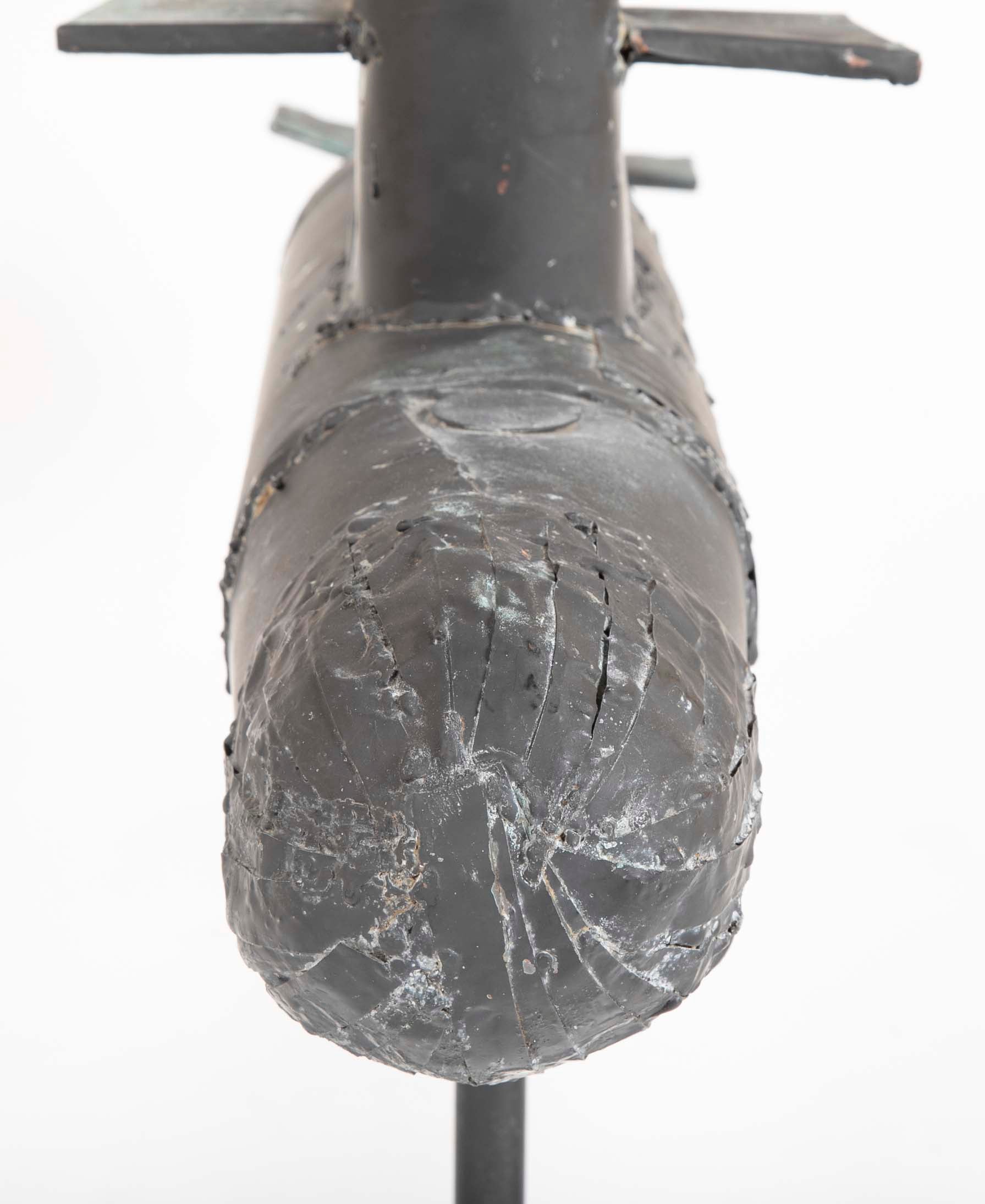 Very Unusual Copper Submarine Weathervane in Black Paint & Verdigris Finish