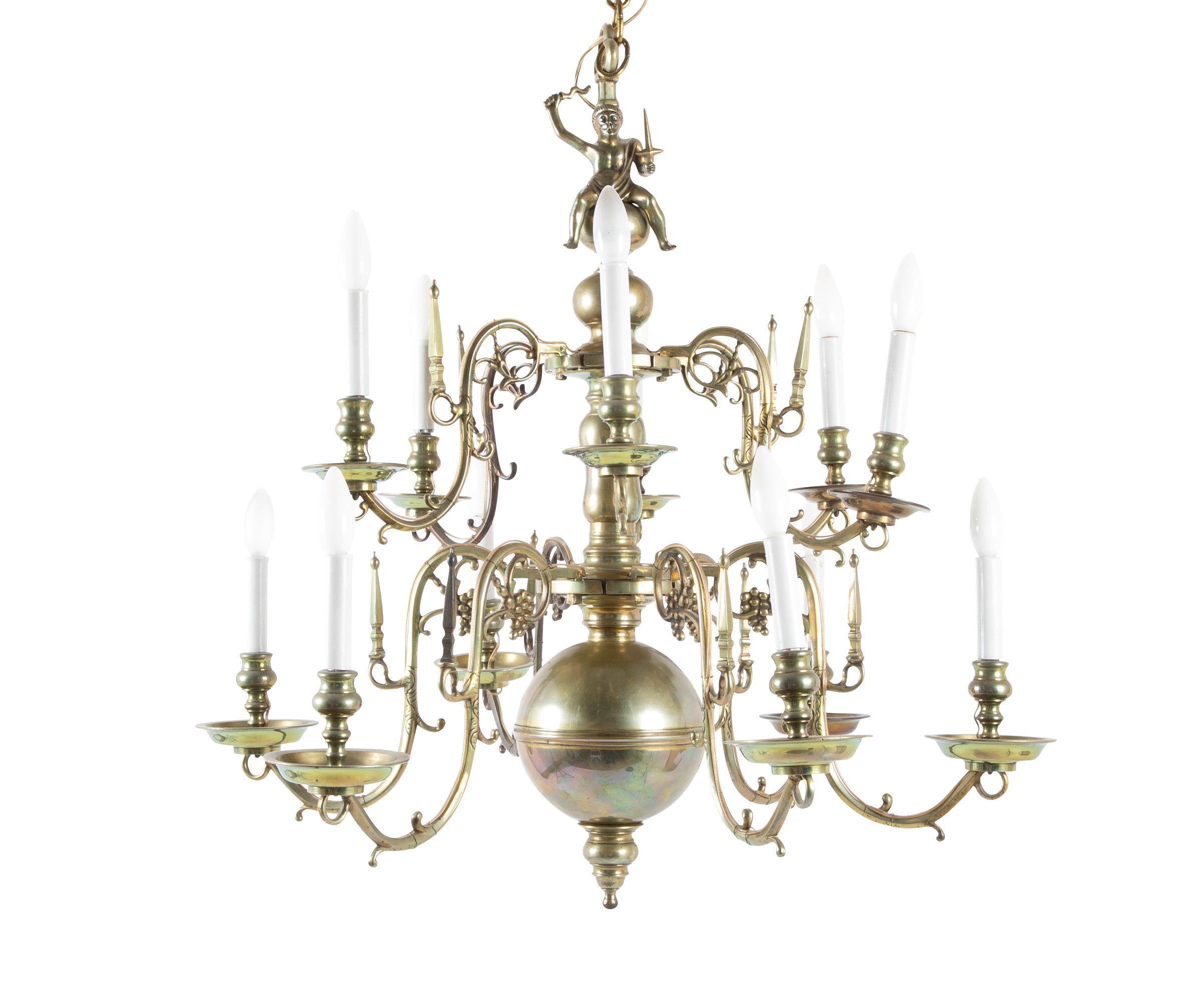 Dutch Brass Chandelier with Javanese Figural Warrior