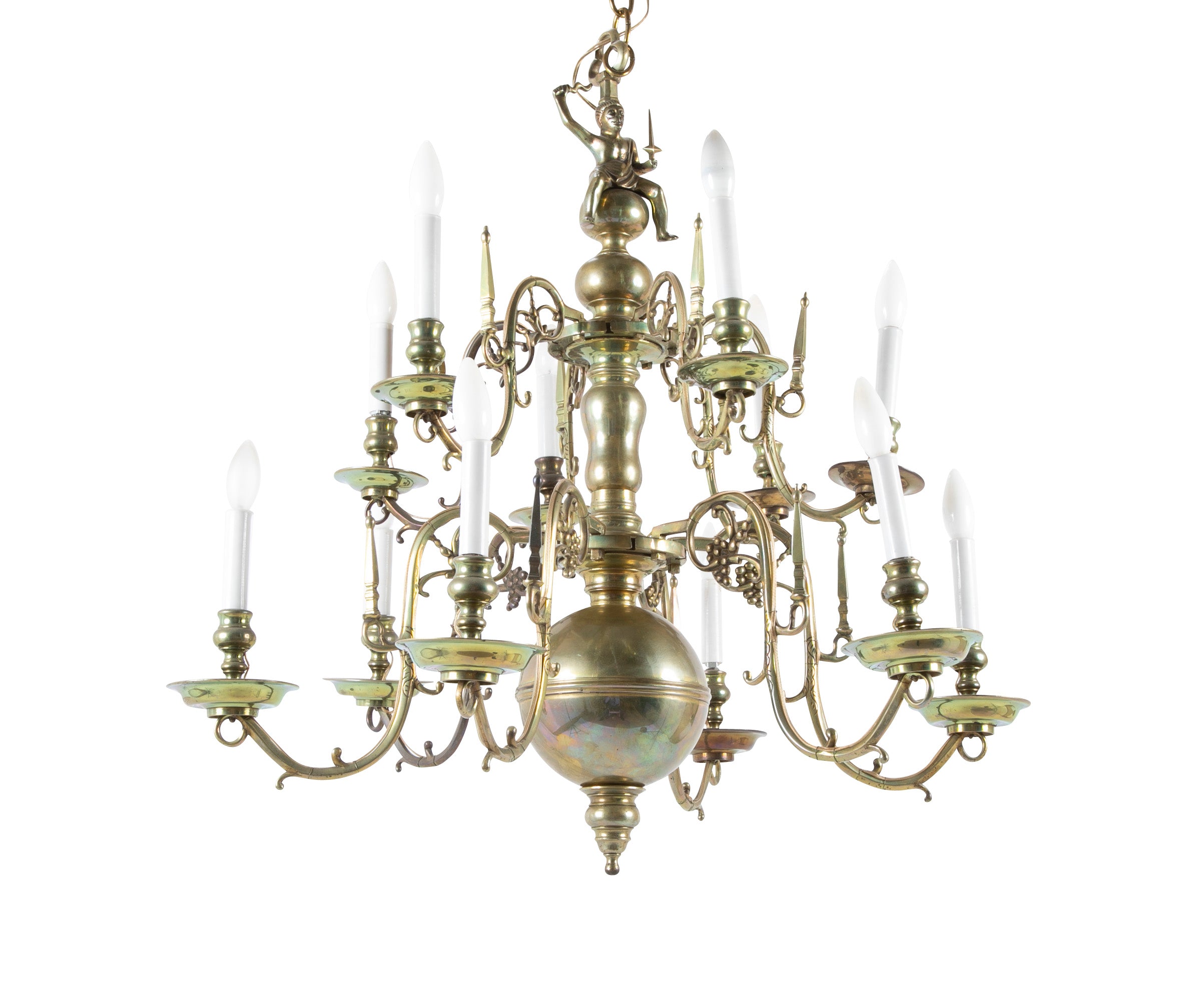 Dutch Brass Chandelier with Javanese Figural Warrior