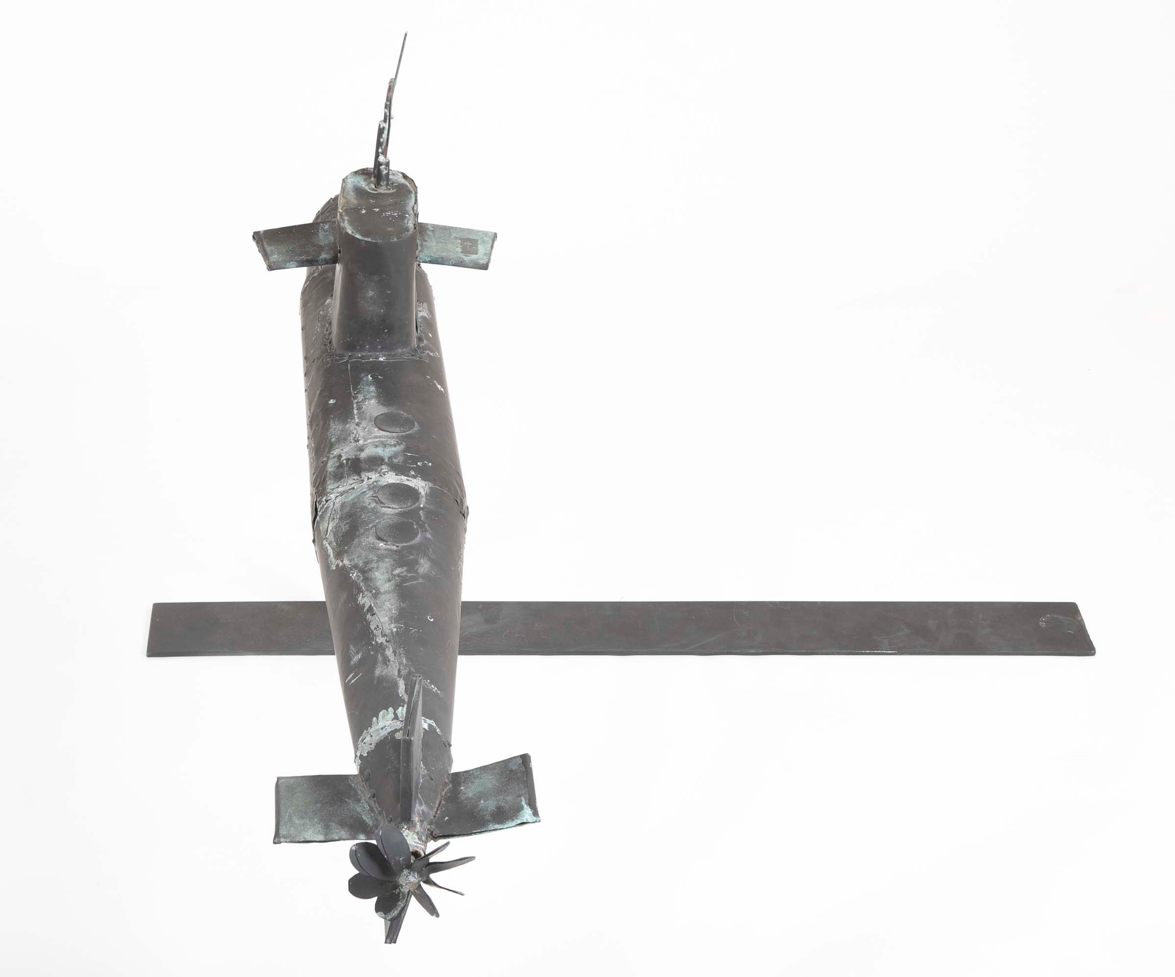 Very Unusual Copper Submarine Weathervane in Black Paint & Verdigris Finish