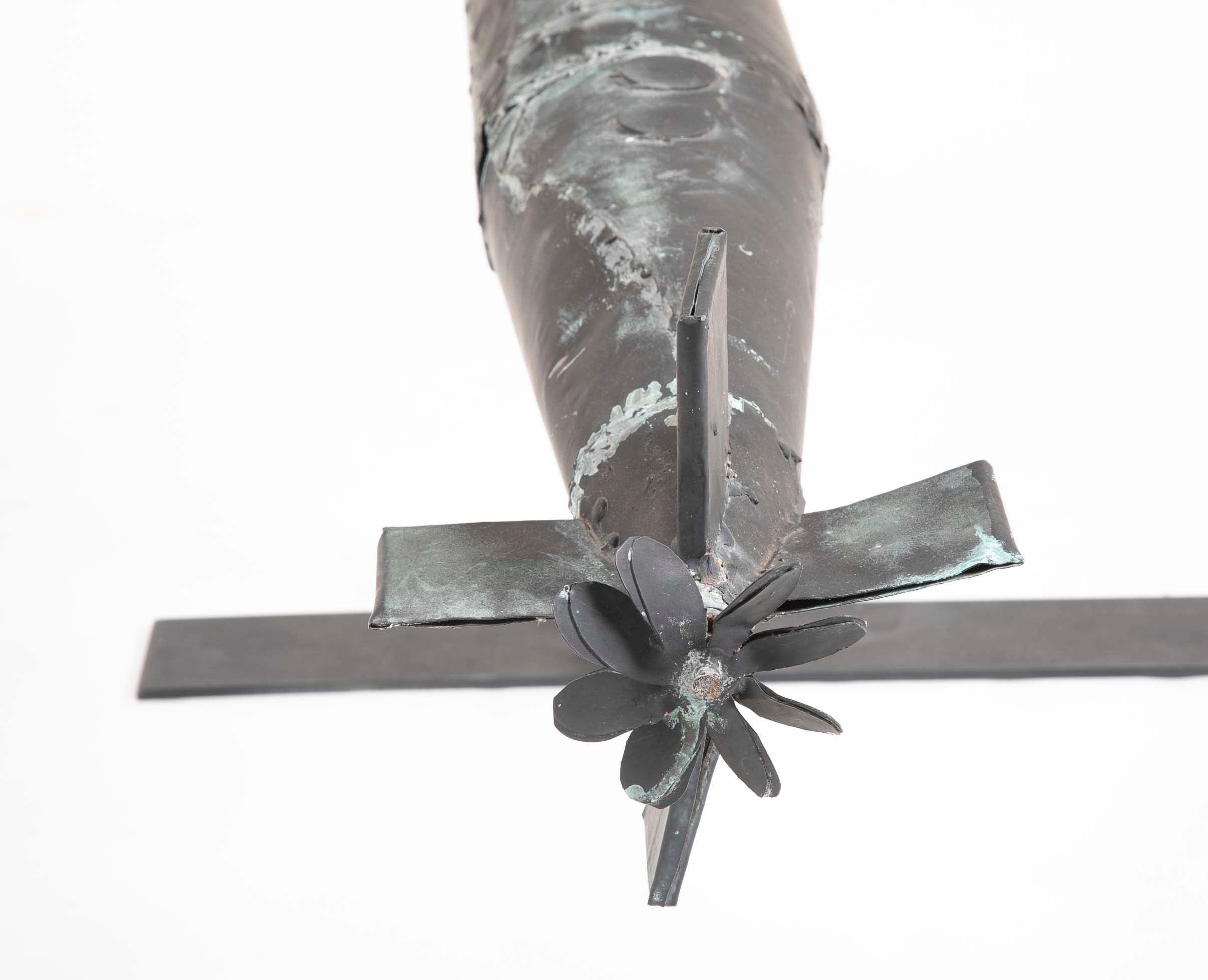 Very Unusual Copper Submarine Weathervane in Black Paint & Verdigris Finish