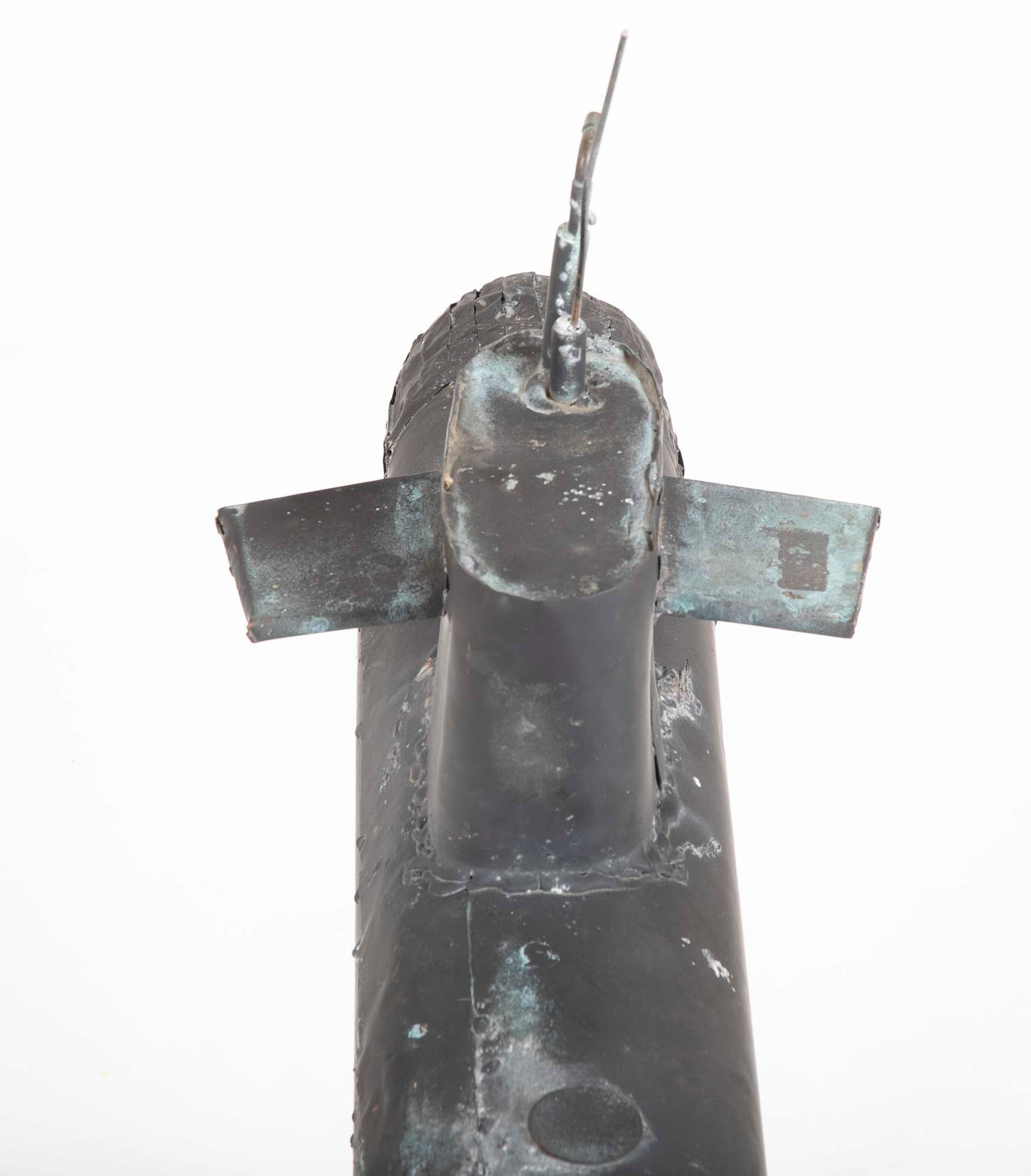 Very Unusual Copper Submarine Weathervane in Black Paint & Verdigris Finish