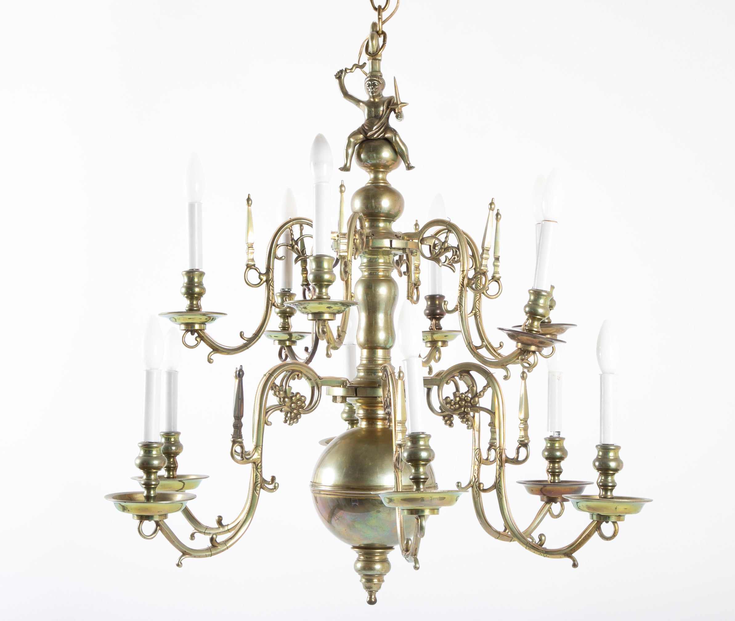 Dutch Brass Chandelier with Javanese Figural Warrior