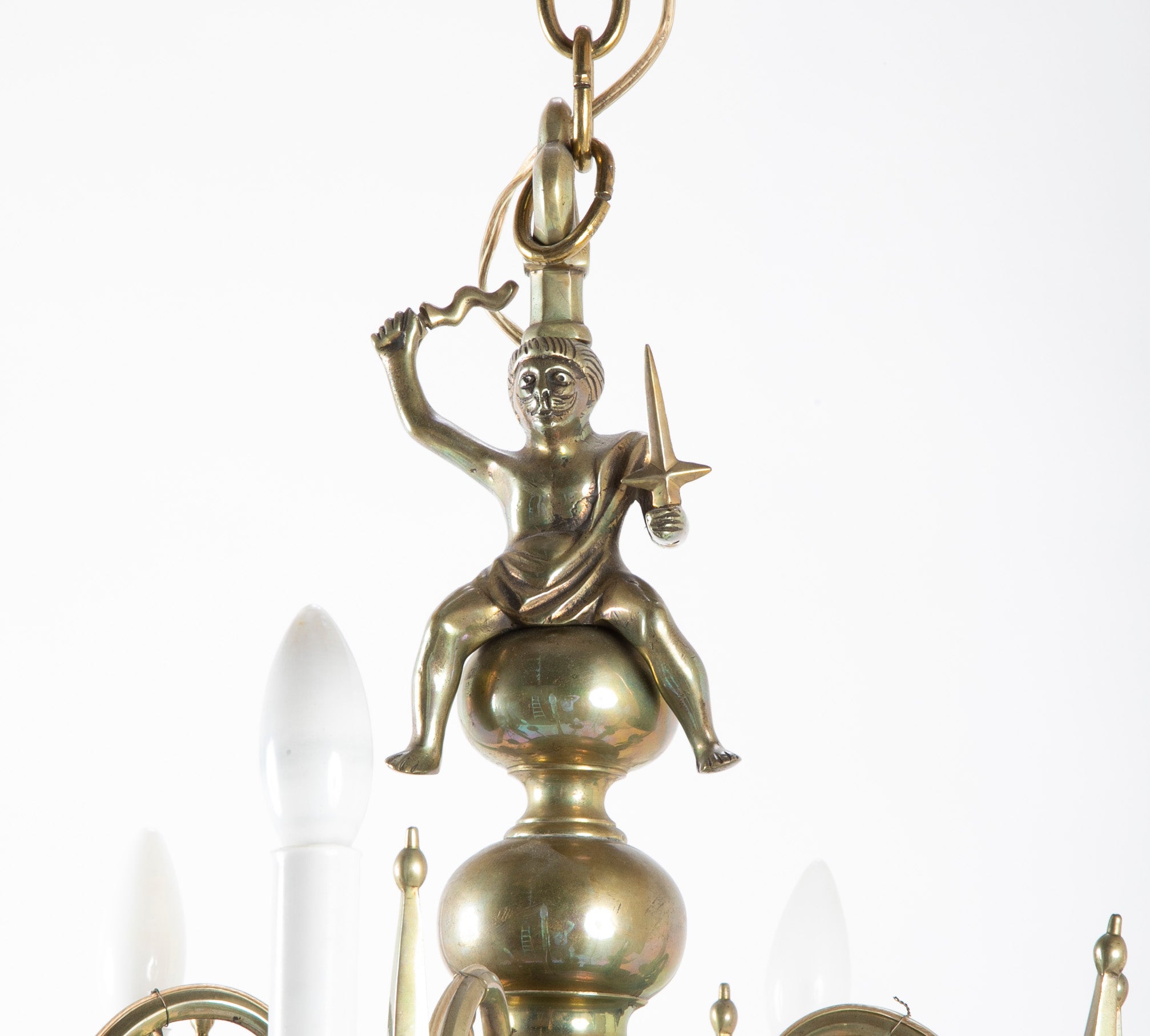Dutch Brass Chandelier with Javanese Figural Warrior