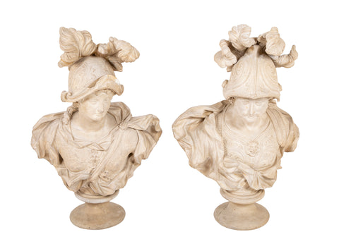 Pair of Belgian Terracotta Busts of a Male & a Female Greek God