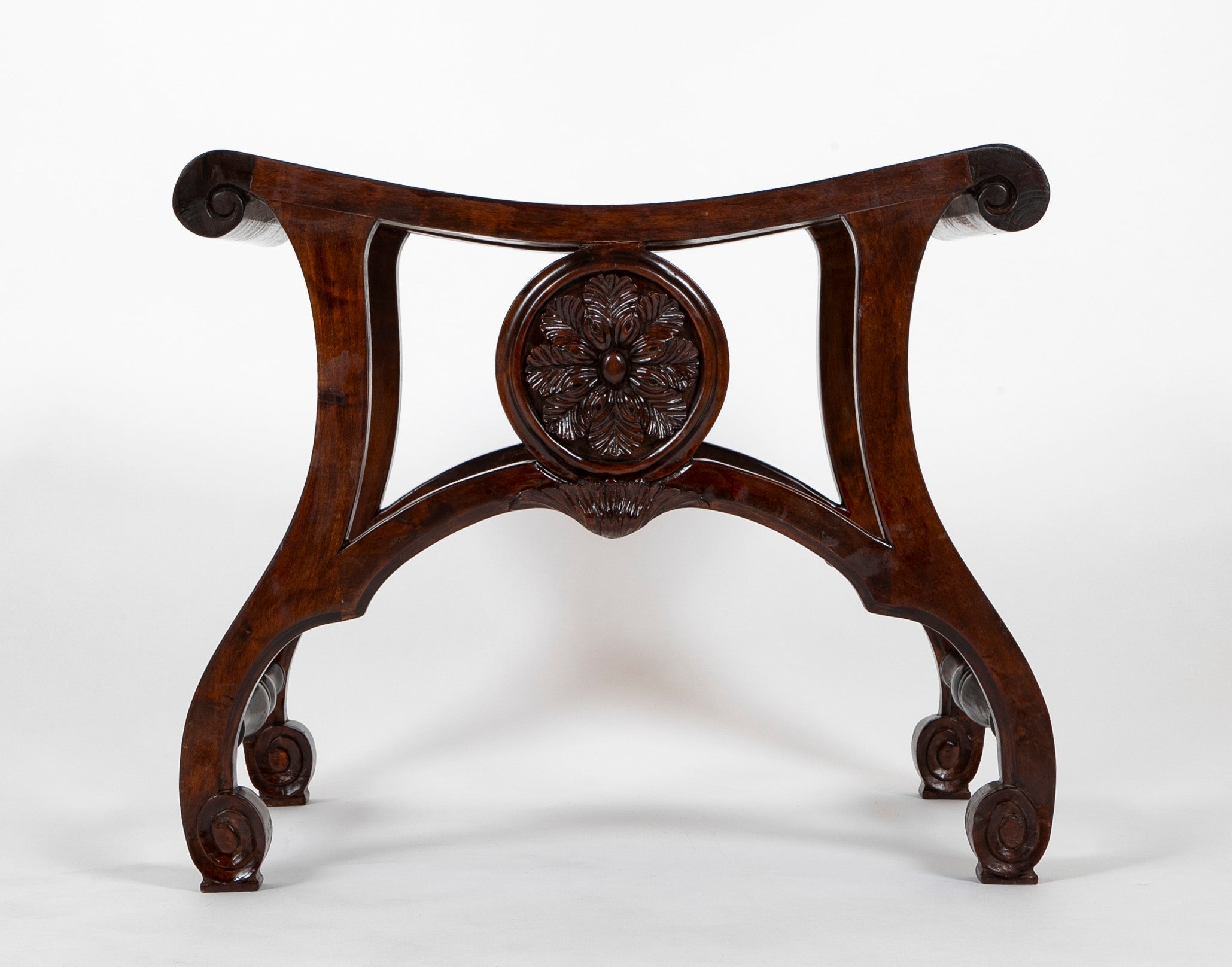 Pair of English Chippendale Style Mahogany Saddle Seat Scroll Leg Stools