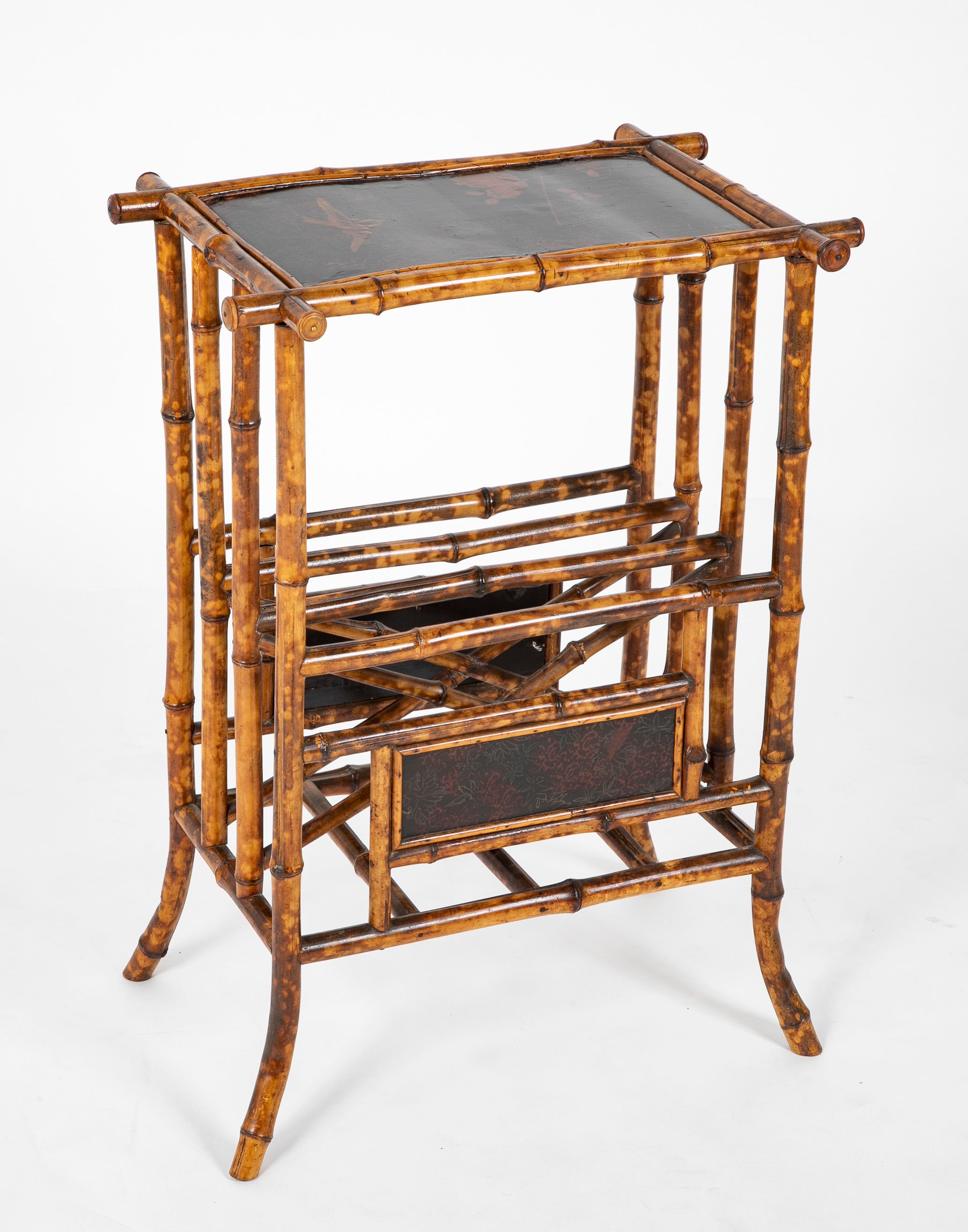 Anglo Japanese Bamboo Canterbury Table with Chinoiserie Panels & Top