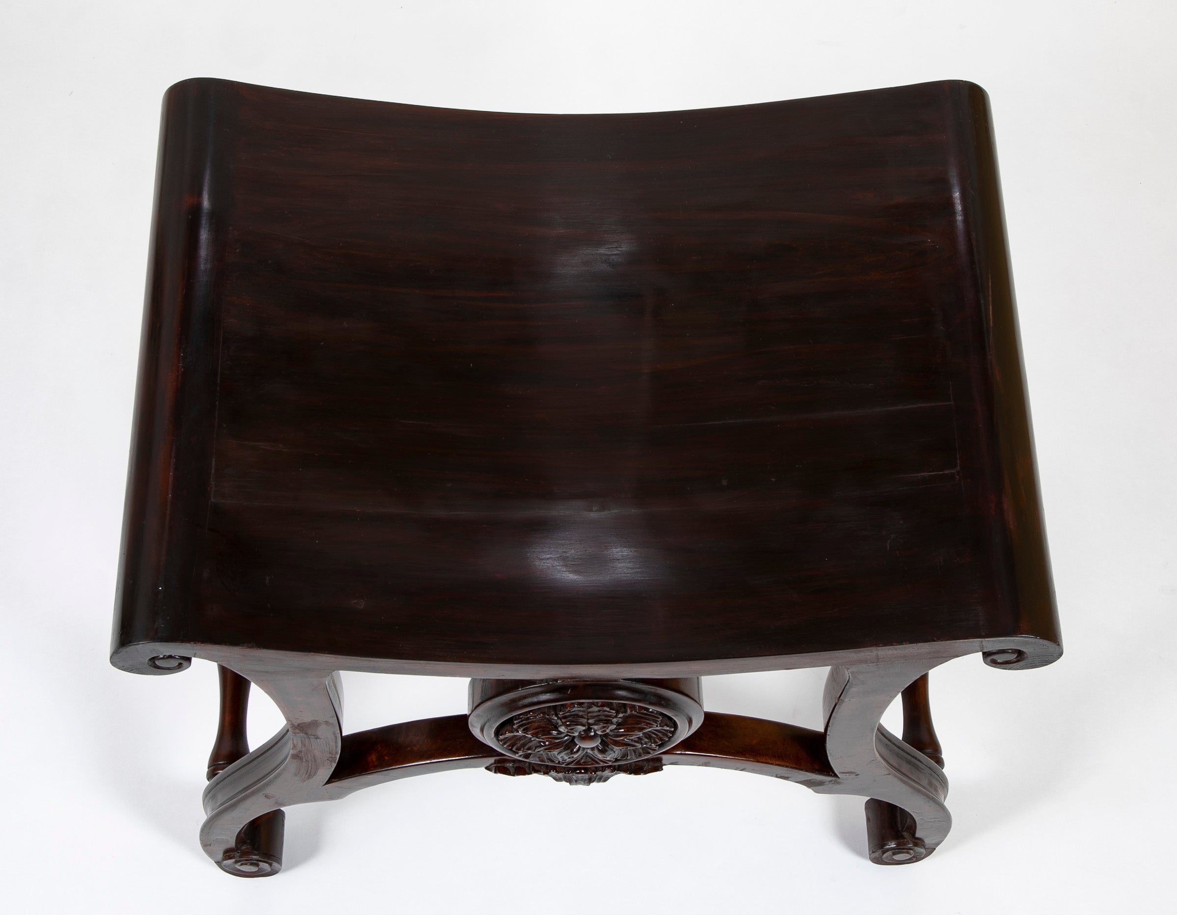 Pair of English Chippendale Style Mahogany Saddle Seat Scroll Leg Stools