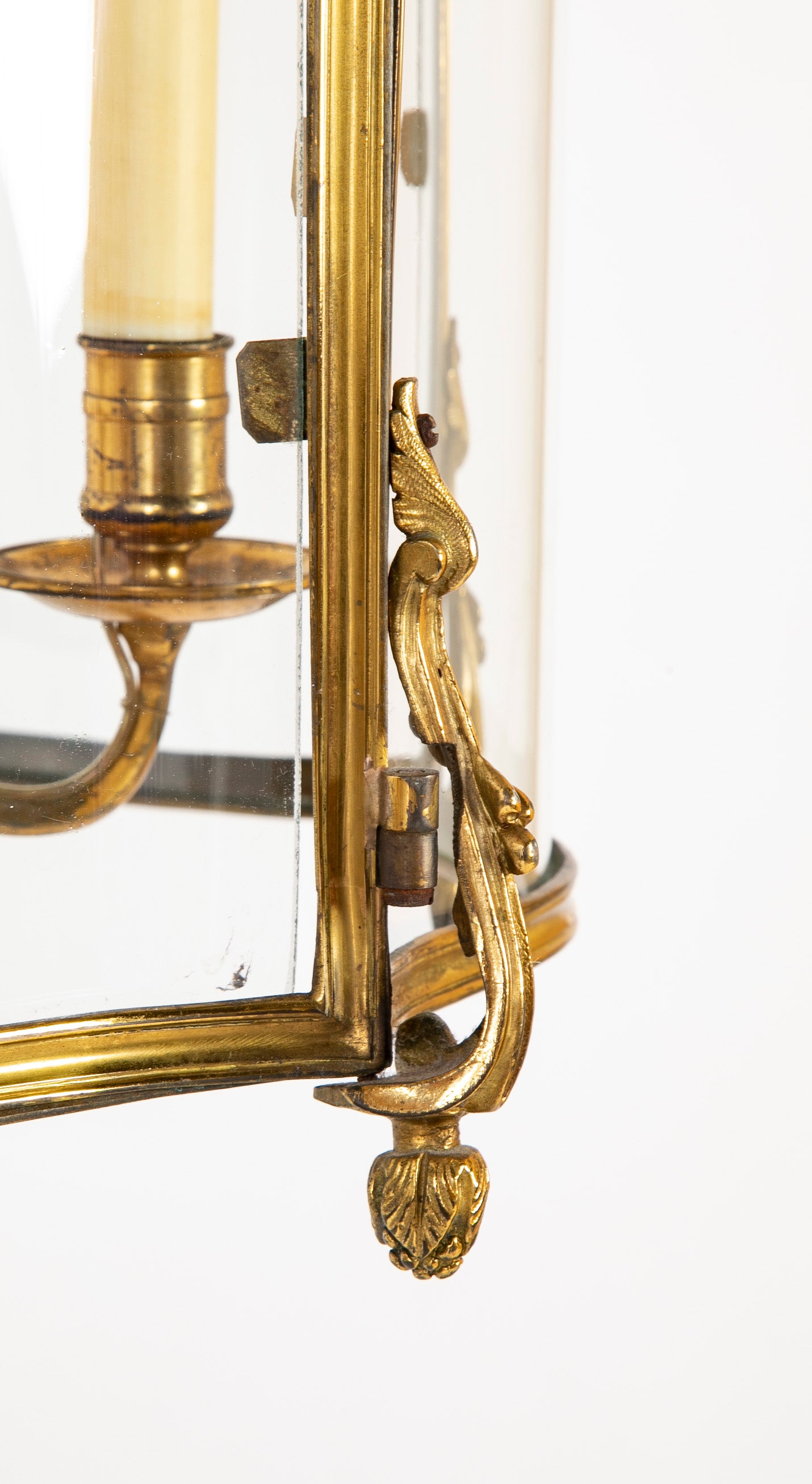 Late 19th century Classic Bronze Pentagonal Lantern of Serpentine & Arched Glass with Latched Door
