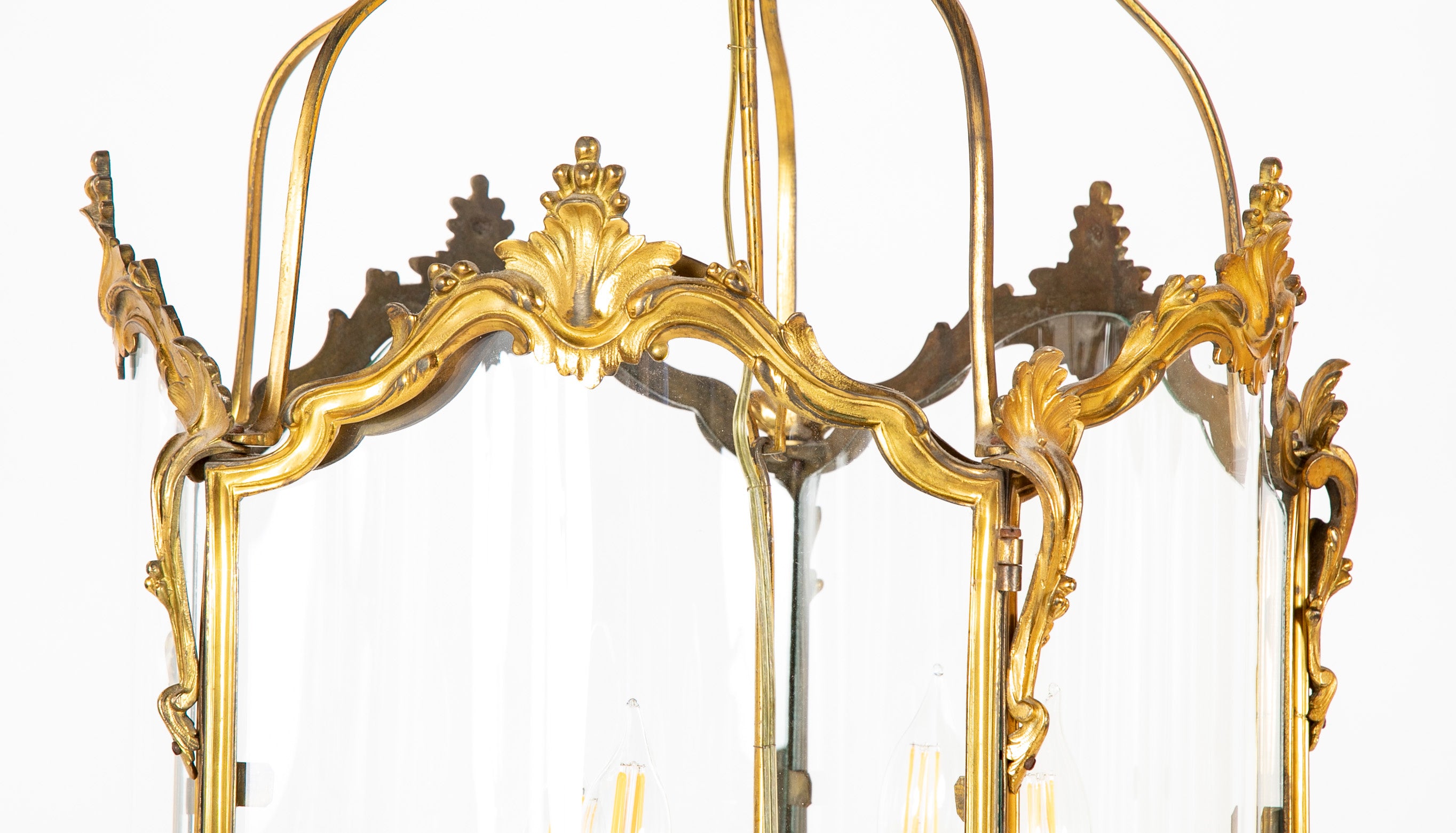 Late 19th century Classic Bronze Pentagonal Lantern of Serpentine & Arched Glass with Latched Door
