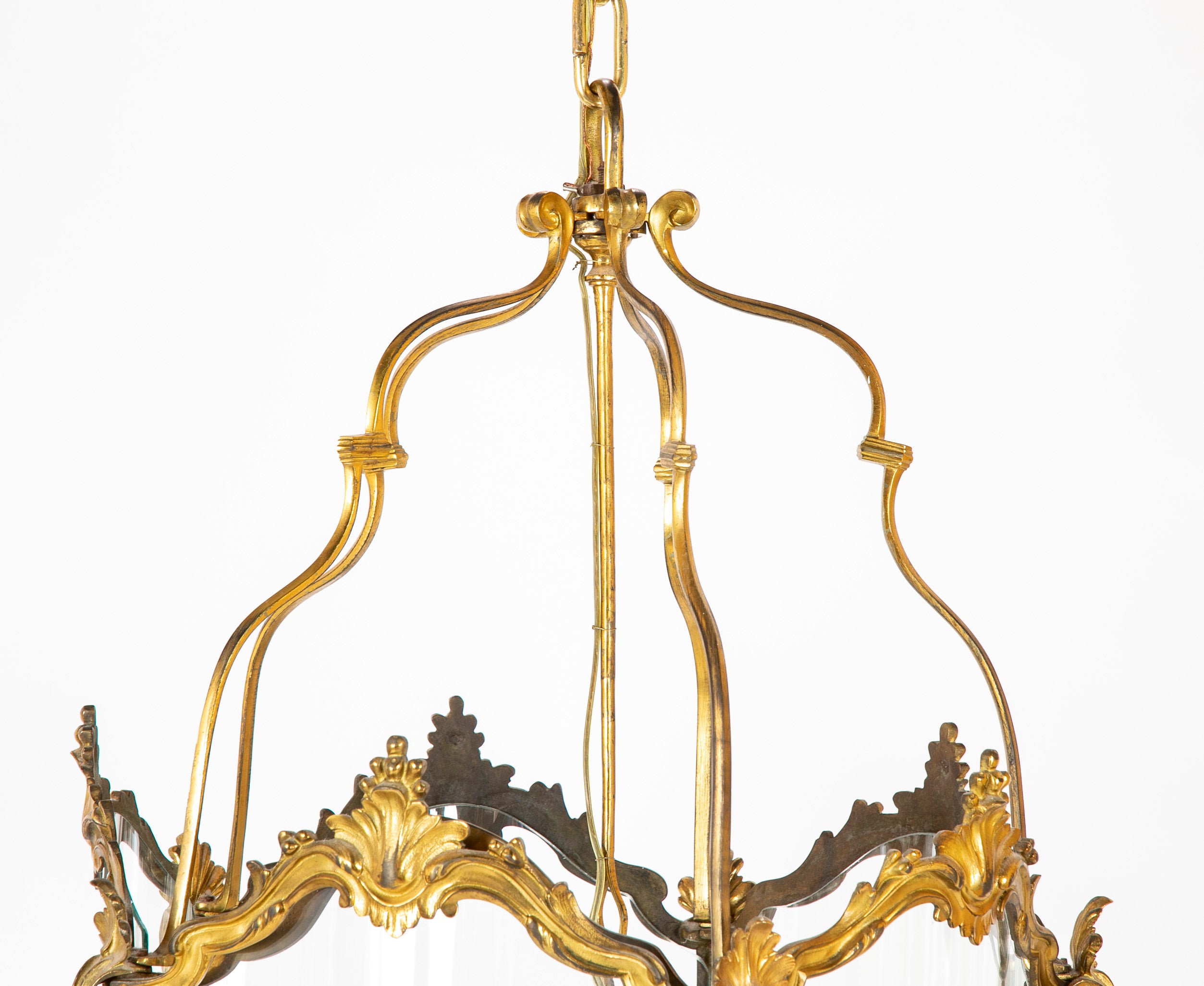 Late 19th century Classic Bronze Pentagonal Lantern of Serpentine & Arched Glass with Latched Door