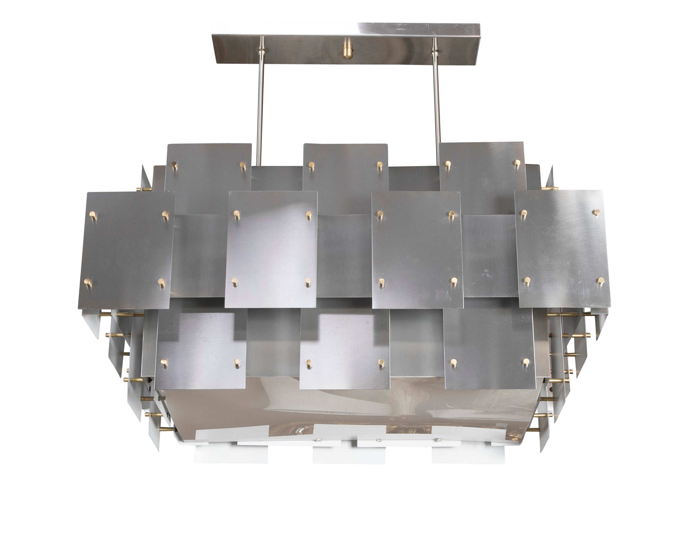 Robert Sonneman Industrial Style Brushed Metal Chandelier with Pair of Matching Sconces