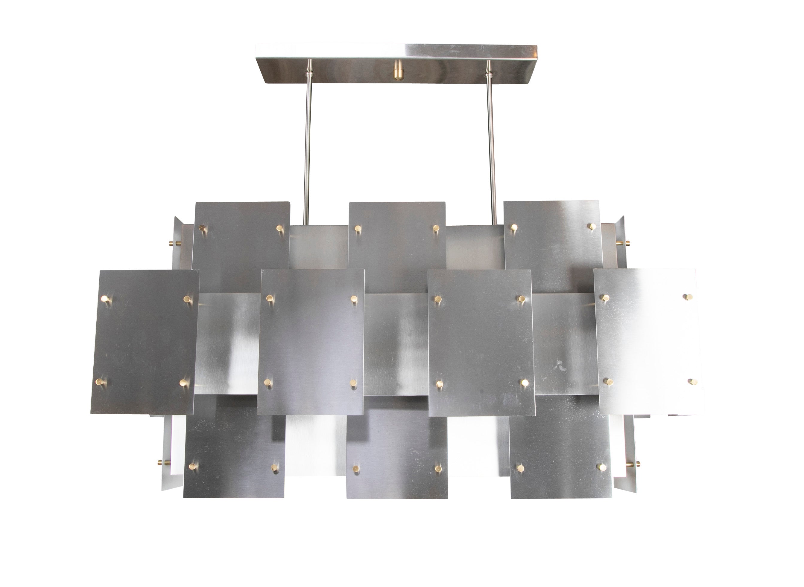 Robert Sonneman Industrial Style Brushed Metal Chandelier with Pair of Matching Sconces