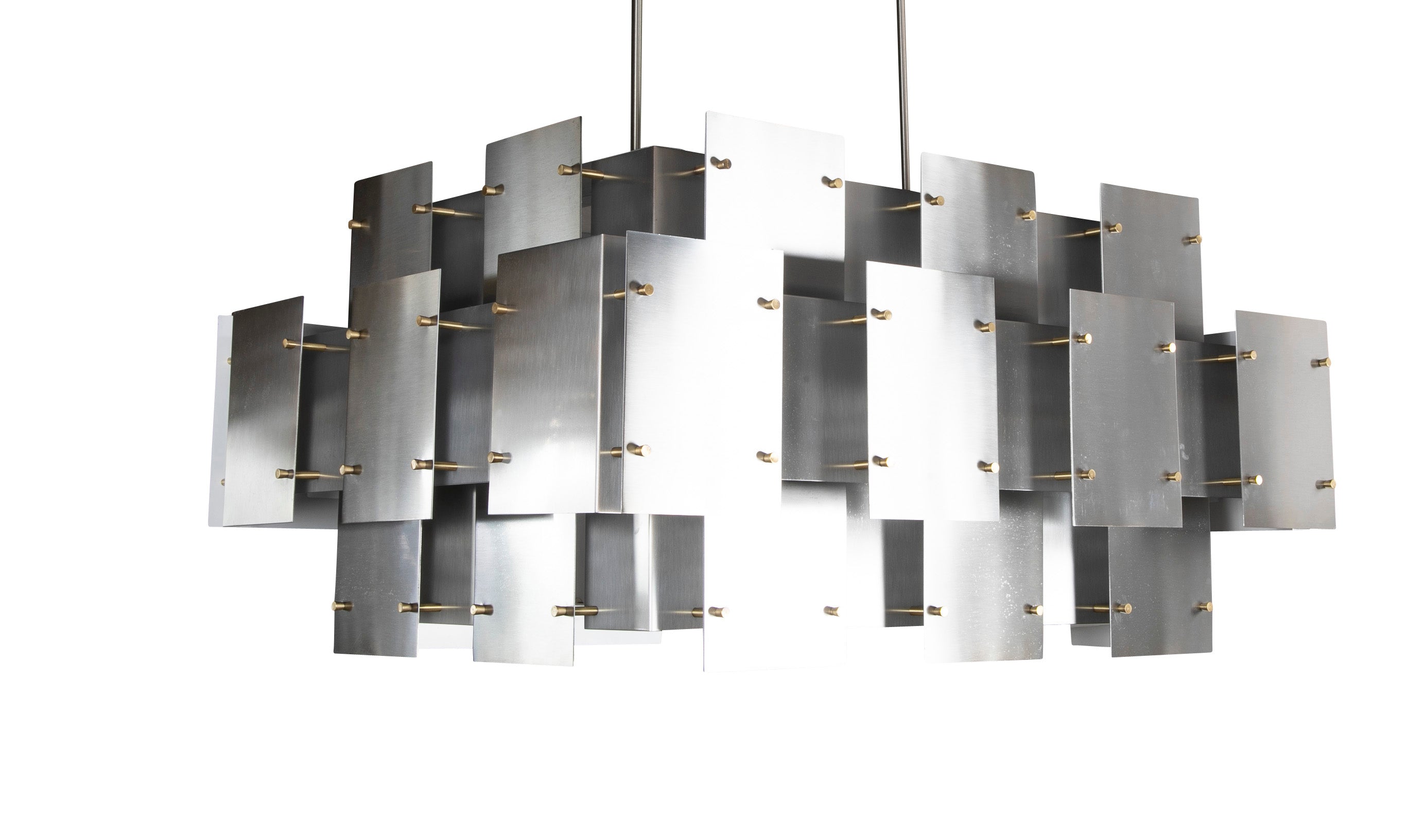 Robert Sonneman Industrial Style Brushed Metal Chandelier with Pair of Matching Sconces