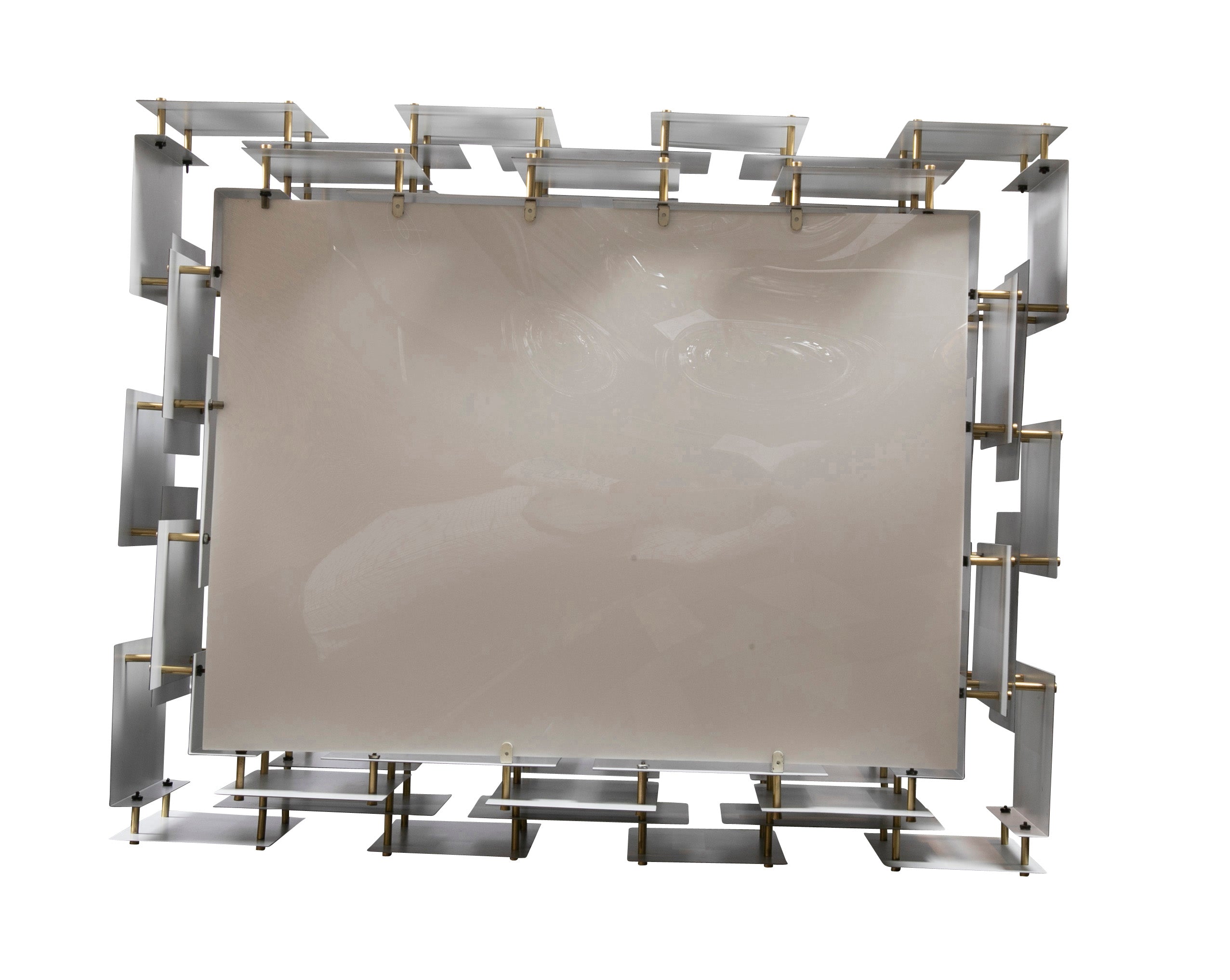 Robert Sonneman Industrial Style Brushed Metal Chandelier with Pair of Matching Sconces