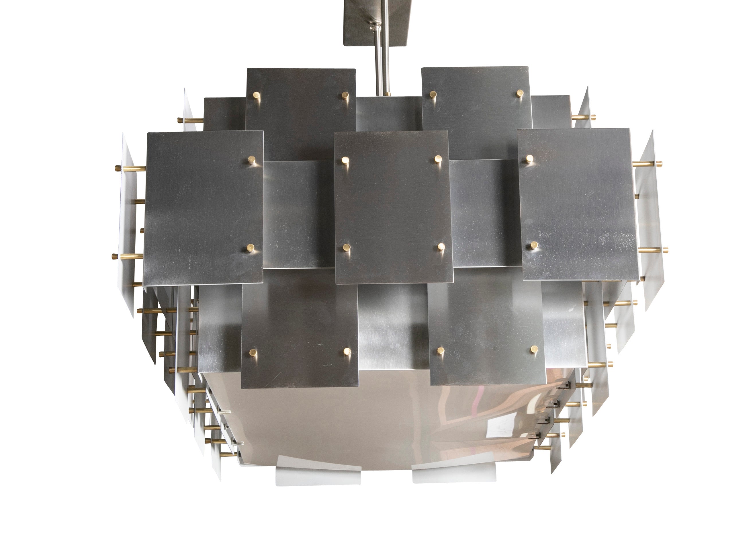 Robert Sonneman Industrial Style Brushed Metal Chandelier with Pair of Matching Sconces