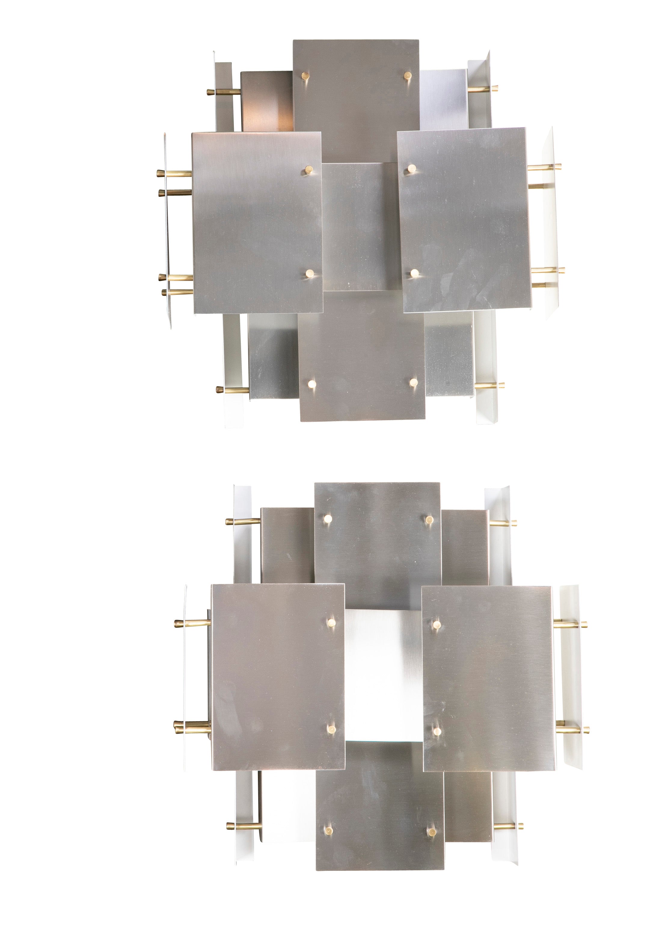 Robert Sonneman Industrial Style Brushed Metal Chandelier with Pair of Matching Sconces