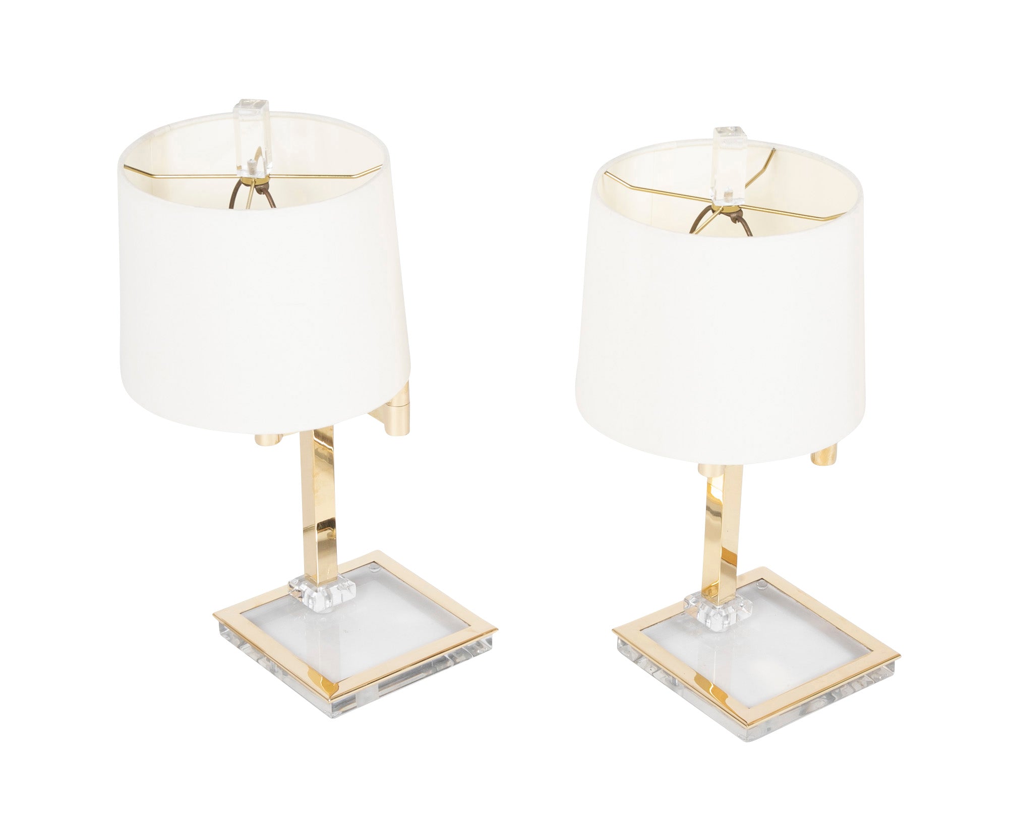 Pair of Italian Mid-Century Lucite & Brass Adjustable Swing Lamps