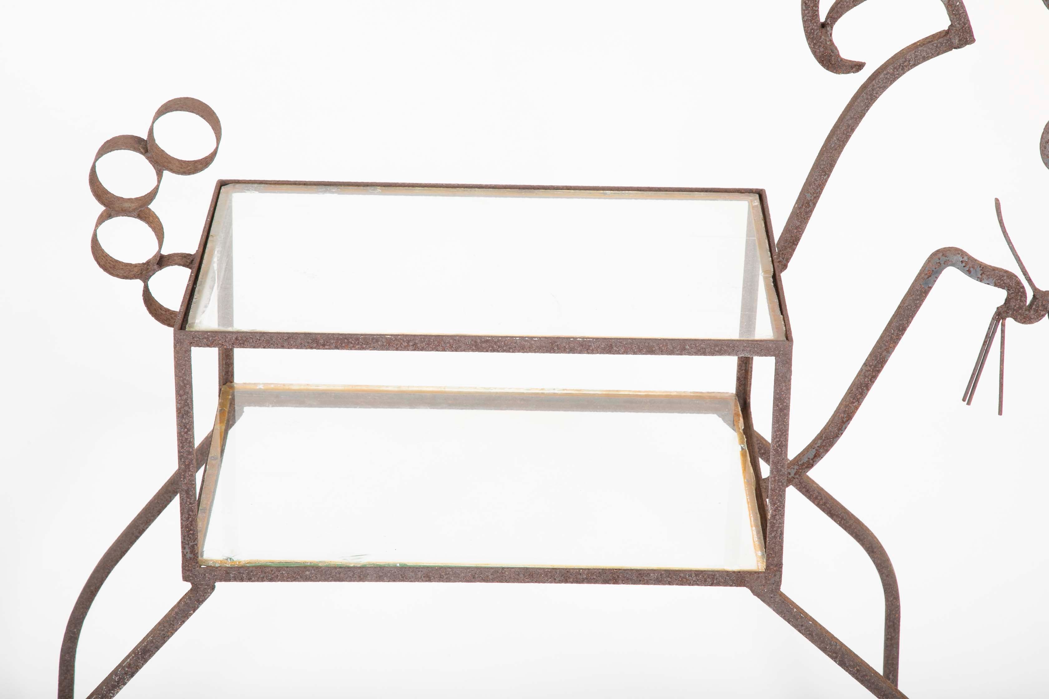Unique Pair of Wrought Iron Side Tables in Goat & Horse Forms