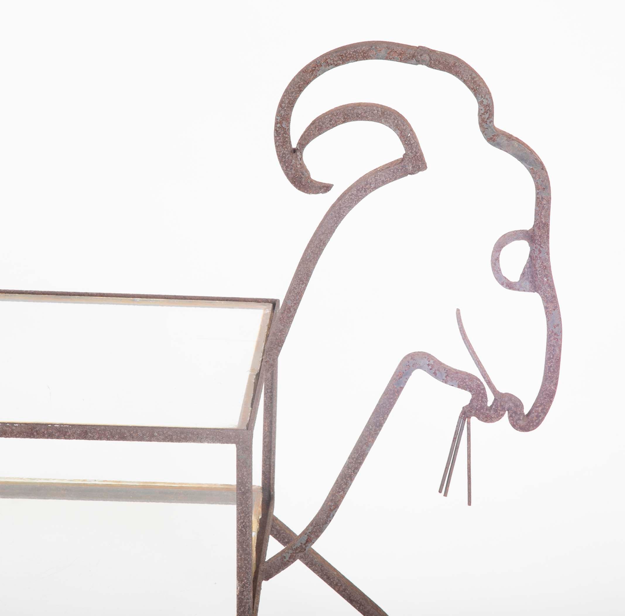 Unique Pair of Wrought Iron Side Tables in Goat & Horse Forms