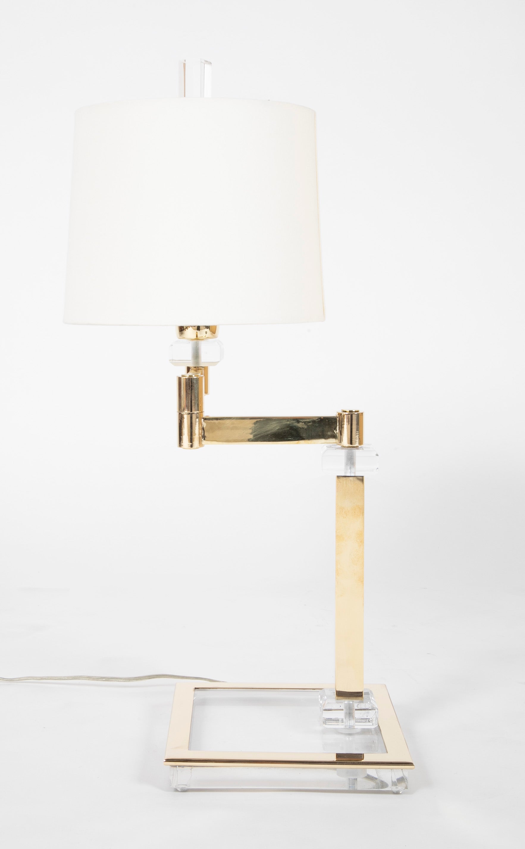 Pair of Italian Mid-Century Lucite & Brass Adjustable Swing Lamps