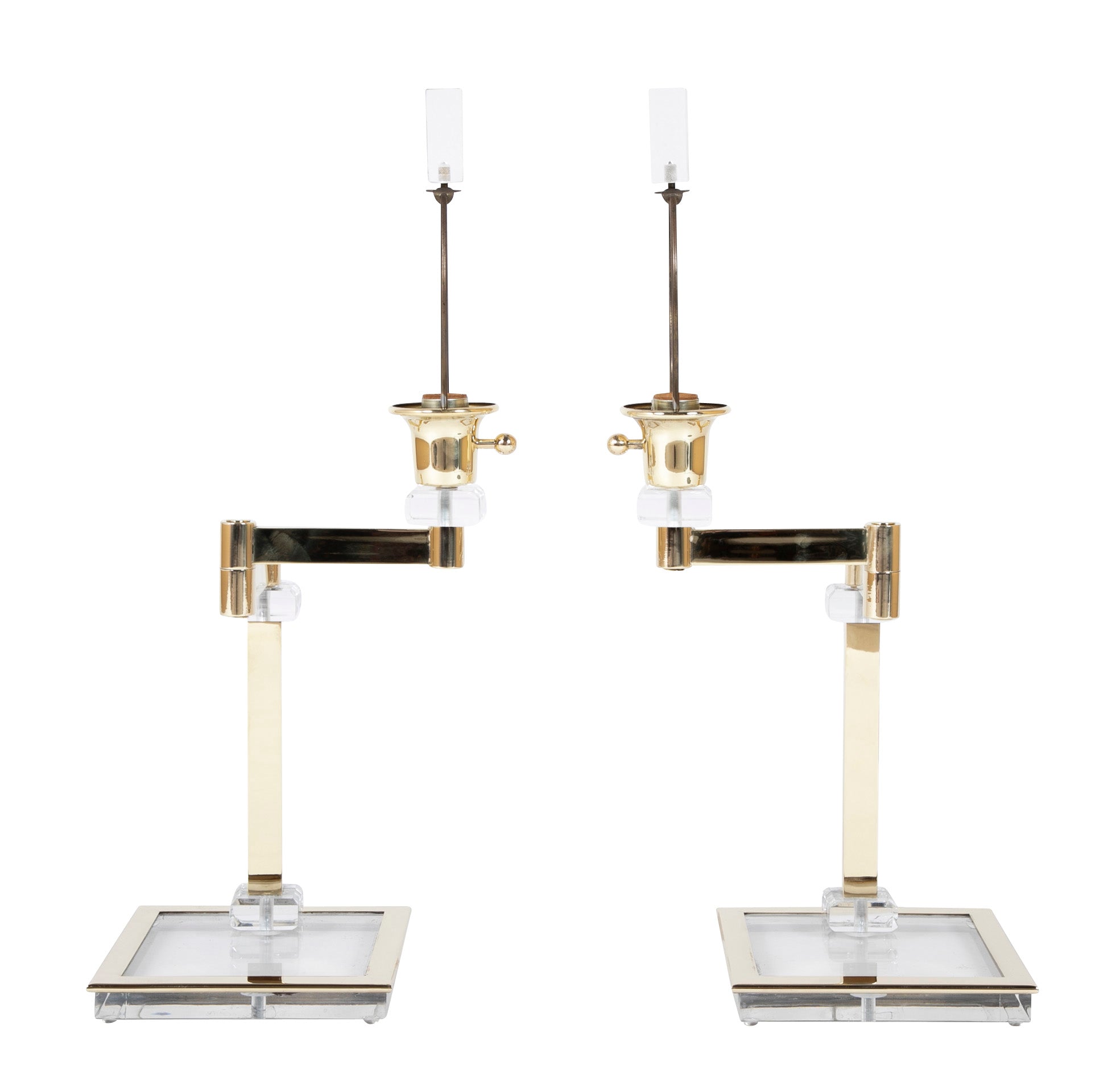 Pair of Italian Mid-Century Lucite & Brass Adjustable Swing Lamps