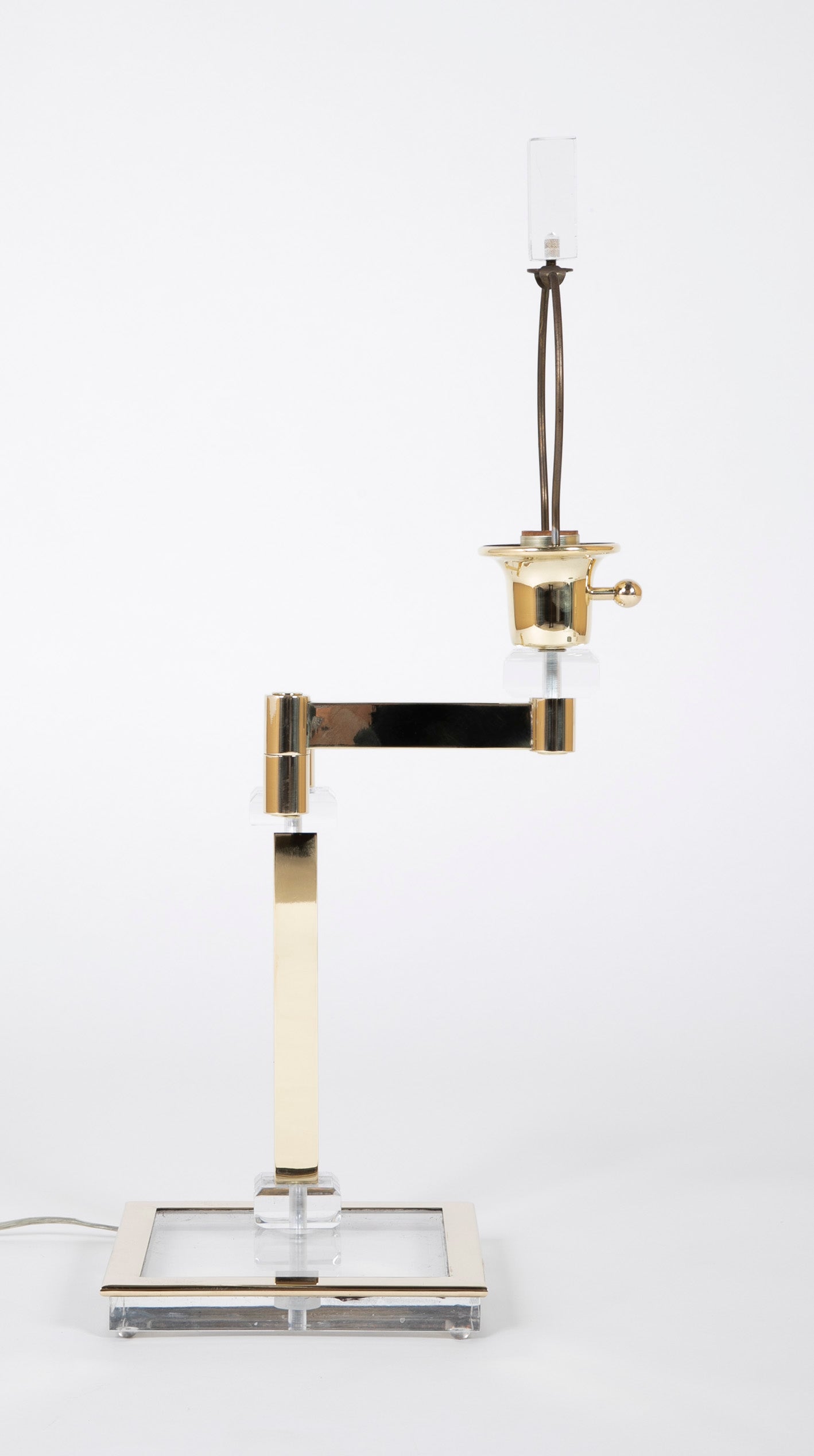 Pair of Italian Mid-Century Lucite & Brass Adjustable Swing Lamps