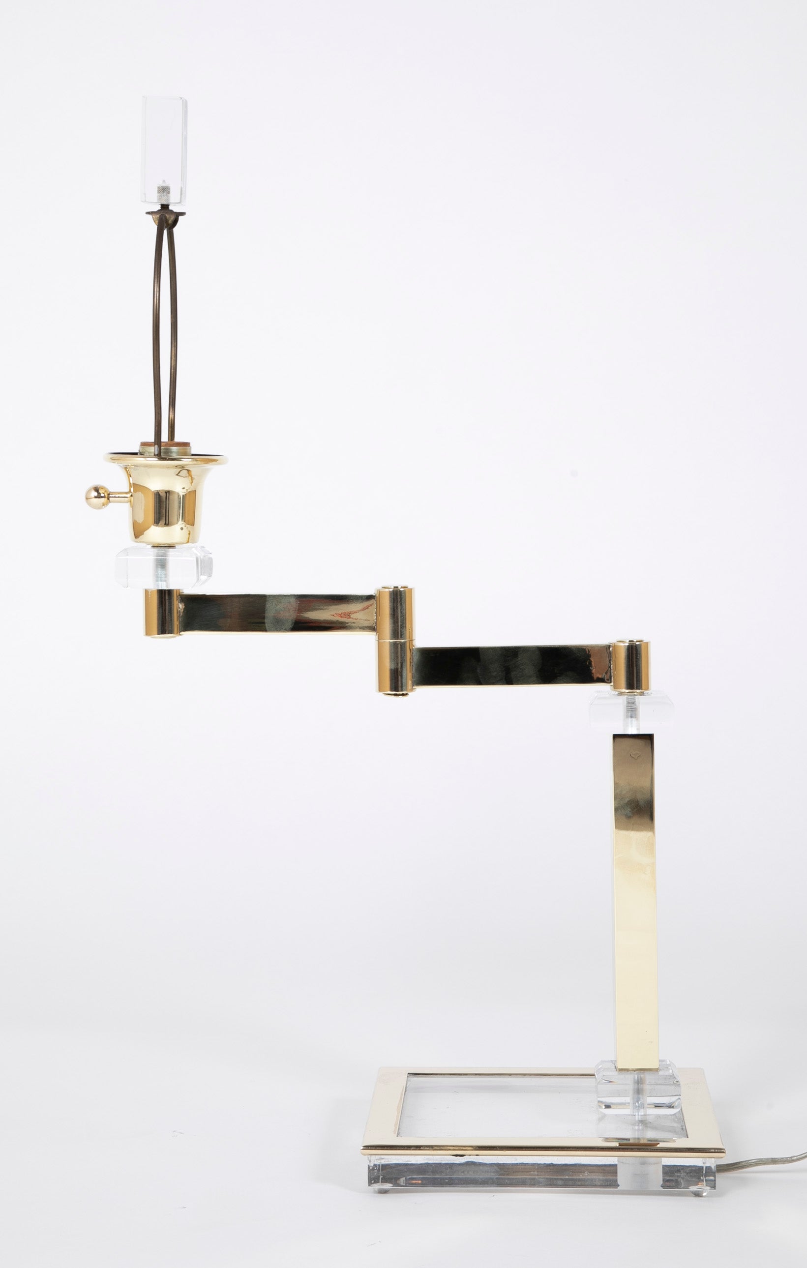 Pair of Italian Mid-Century Lucite & Brass Adjustable Swing Lamps