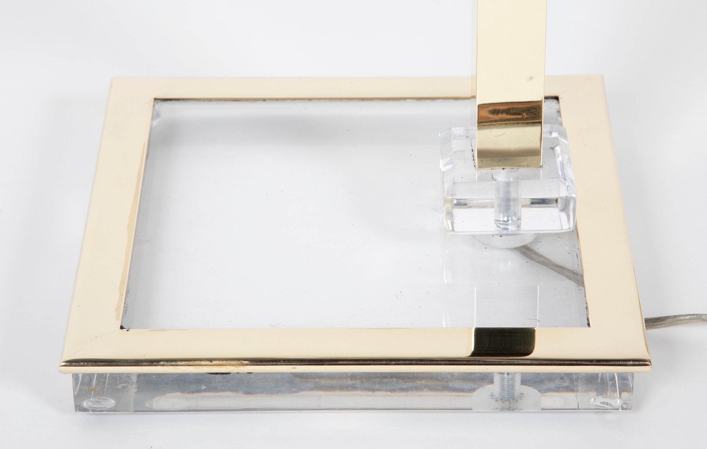 Pair of Italian Mid-Century Lucite & Brass Adjustable Swing Lamps