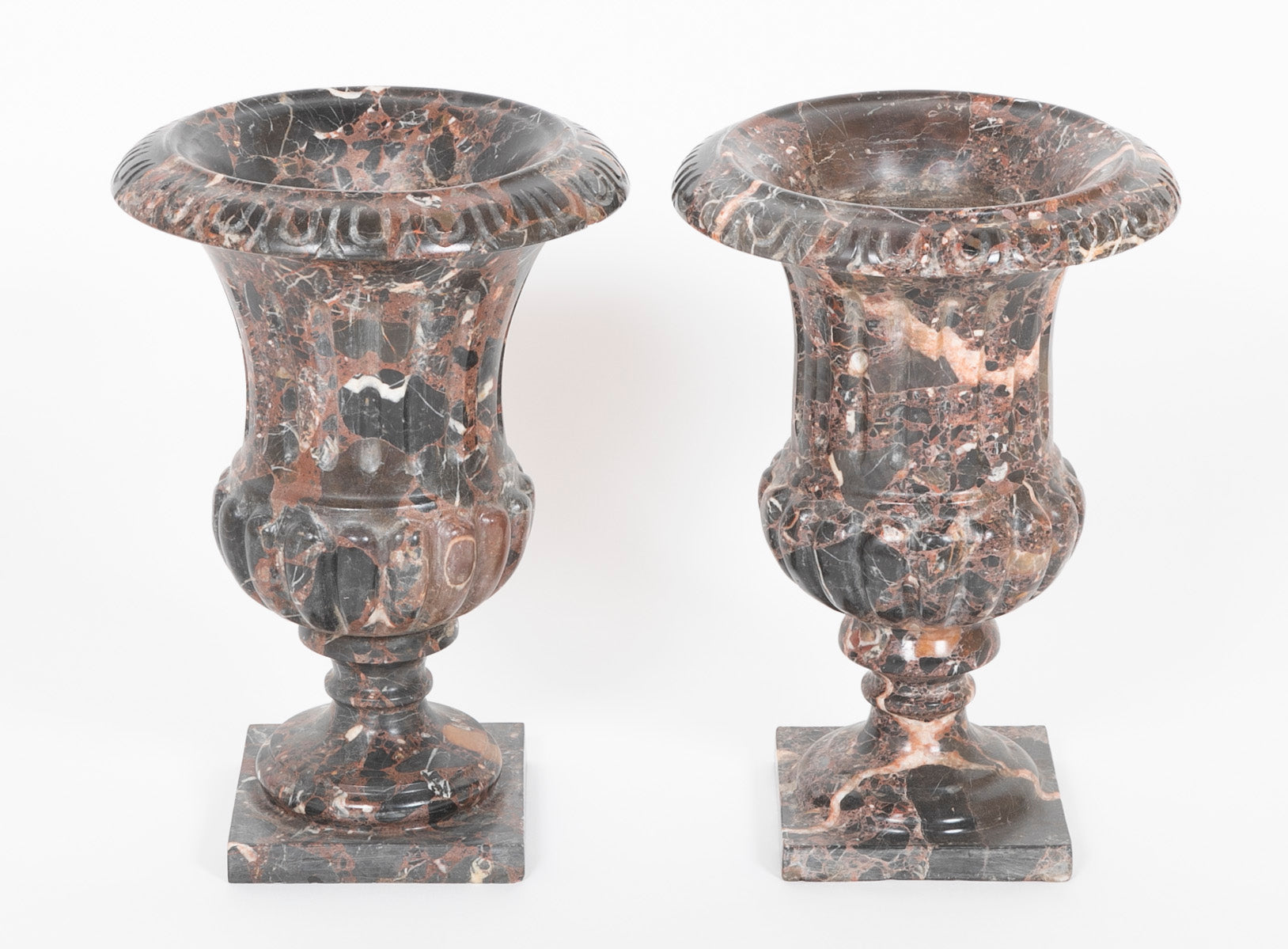 Pair of Italian Neoclassical Style Variegated Marble Urns