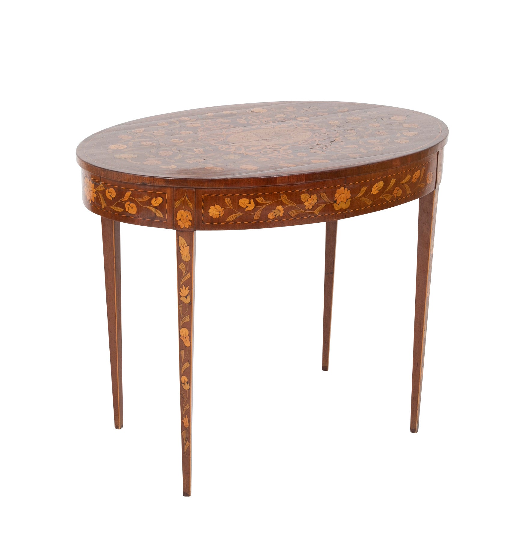Dutch Marquetry Neo-Classic Oval Table with Elaborate Inlaid Top