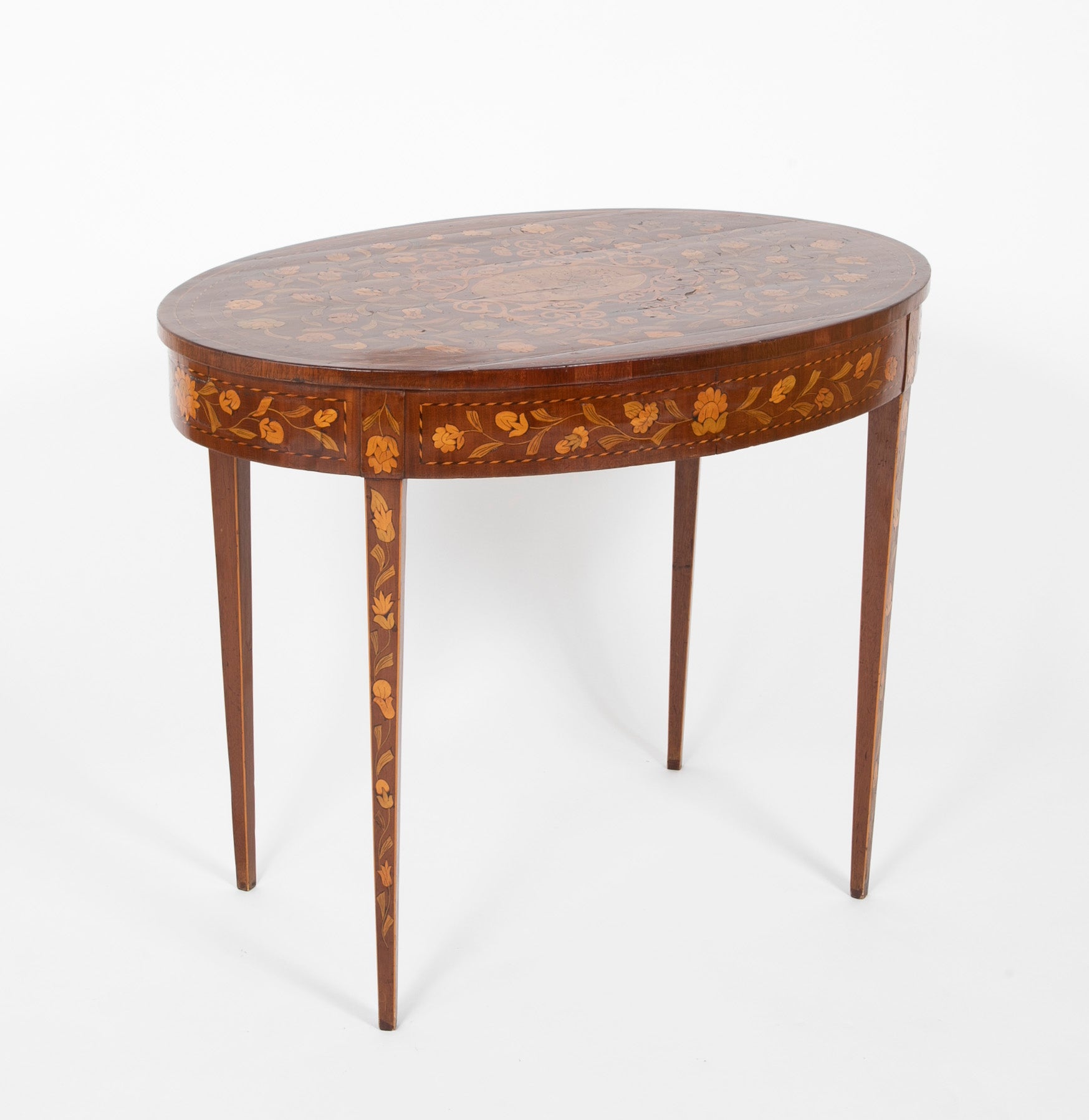 Dutch Marquetry Neo-Classic Oval Table with Elaborate Inlaid Top