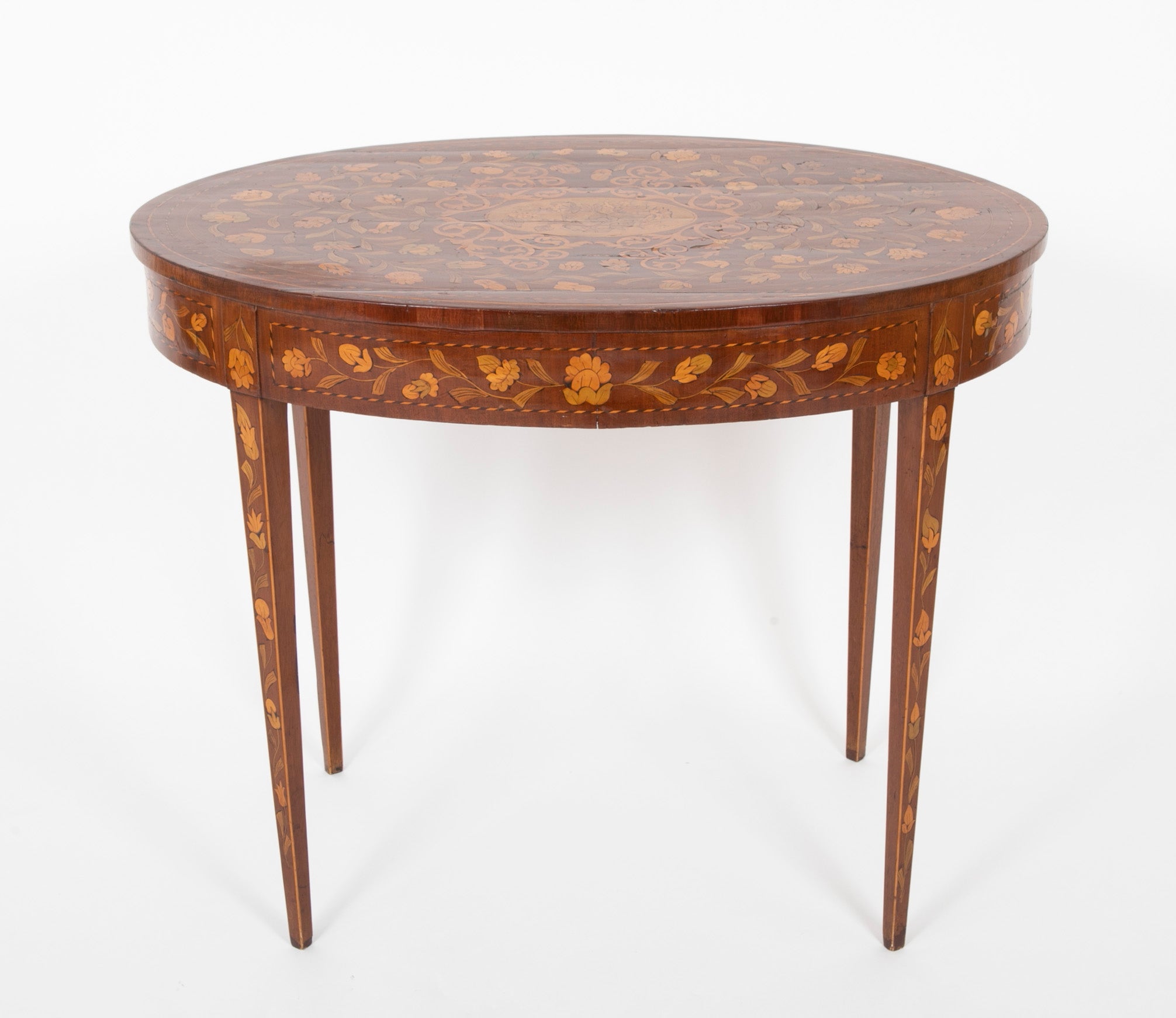 Dutch Marquetry Neo-Classic Oval Table with Elaborate Inlaid Top
