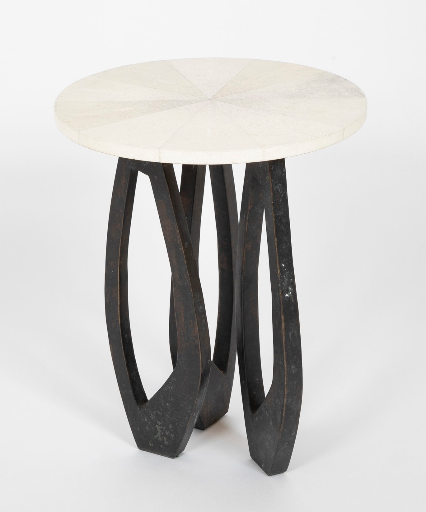 R & Y Augousti Shagreen, Wood and Bronze Round Side Table