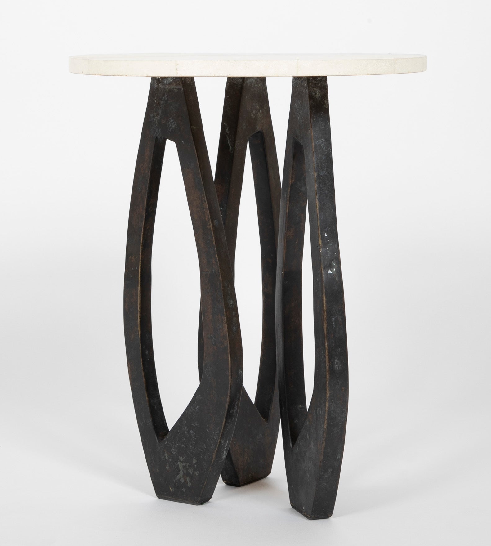 R & Y Augousti Shagreen, Wood and Bronze Round Side Table