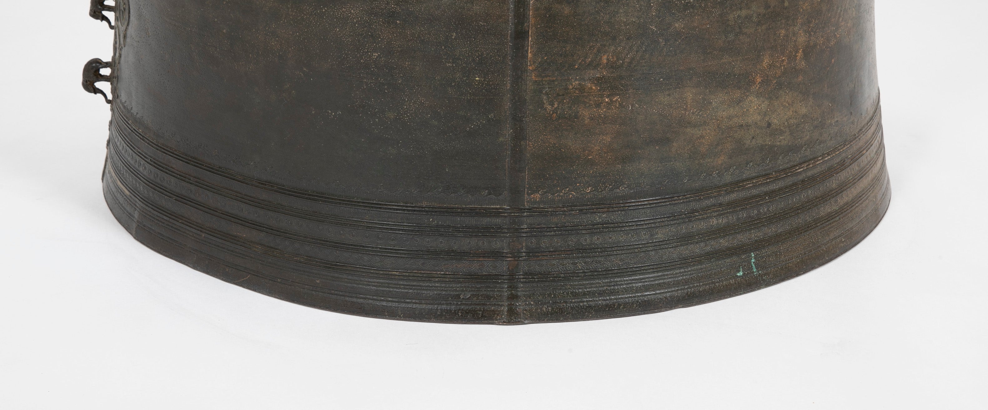 Southeast Asian Bronze Rain Drum with Triple Stacked Piggy-back Frogs & a Procession of Elephants