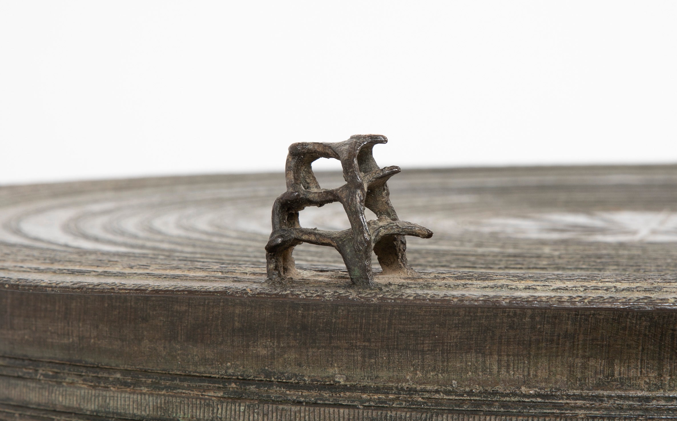 Southeast Asian Bronze Rain Drum with Triple Stacked Piggy-back Frogs & a Procession of Elephants
